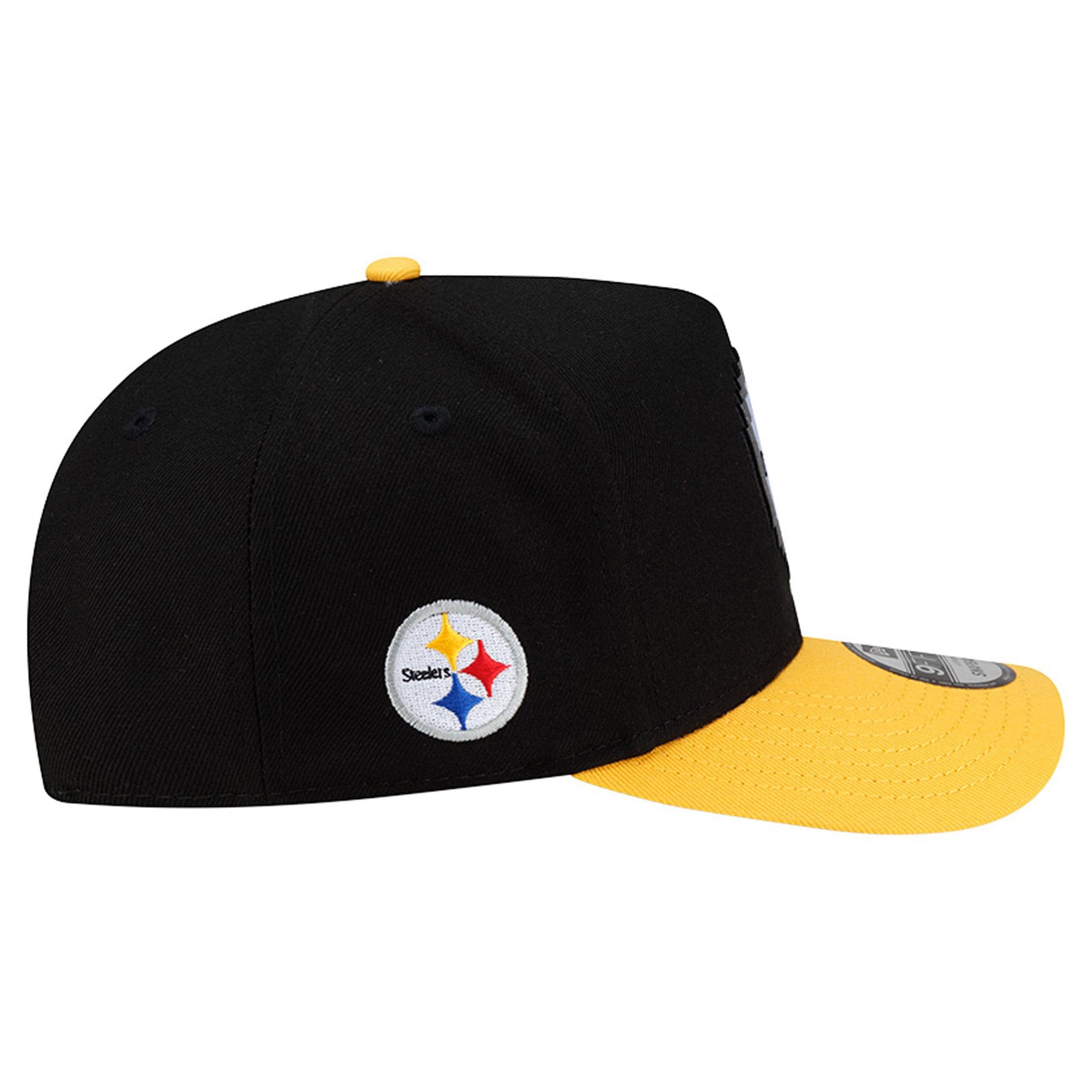 Men's New Era Black/Gold Pittsburgh Steelers Pixel A-Frame 9FIFTY Snapback Hat
