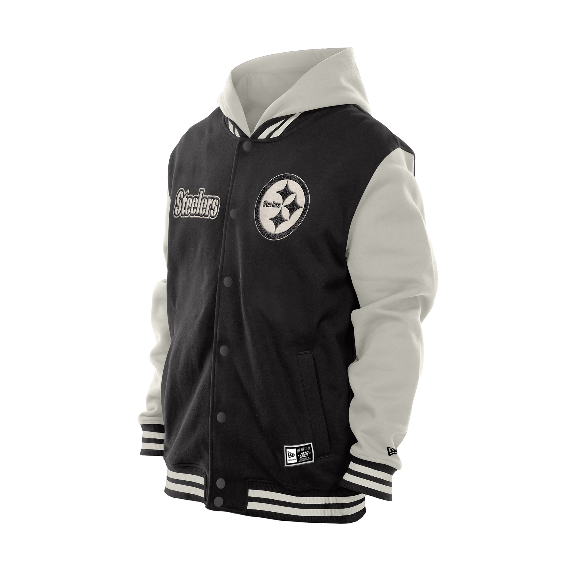 Veste polaire à capuche New Era noire et grise Pittsburgh Steelers pour homme, fermeture boutons-pression.