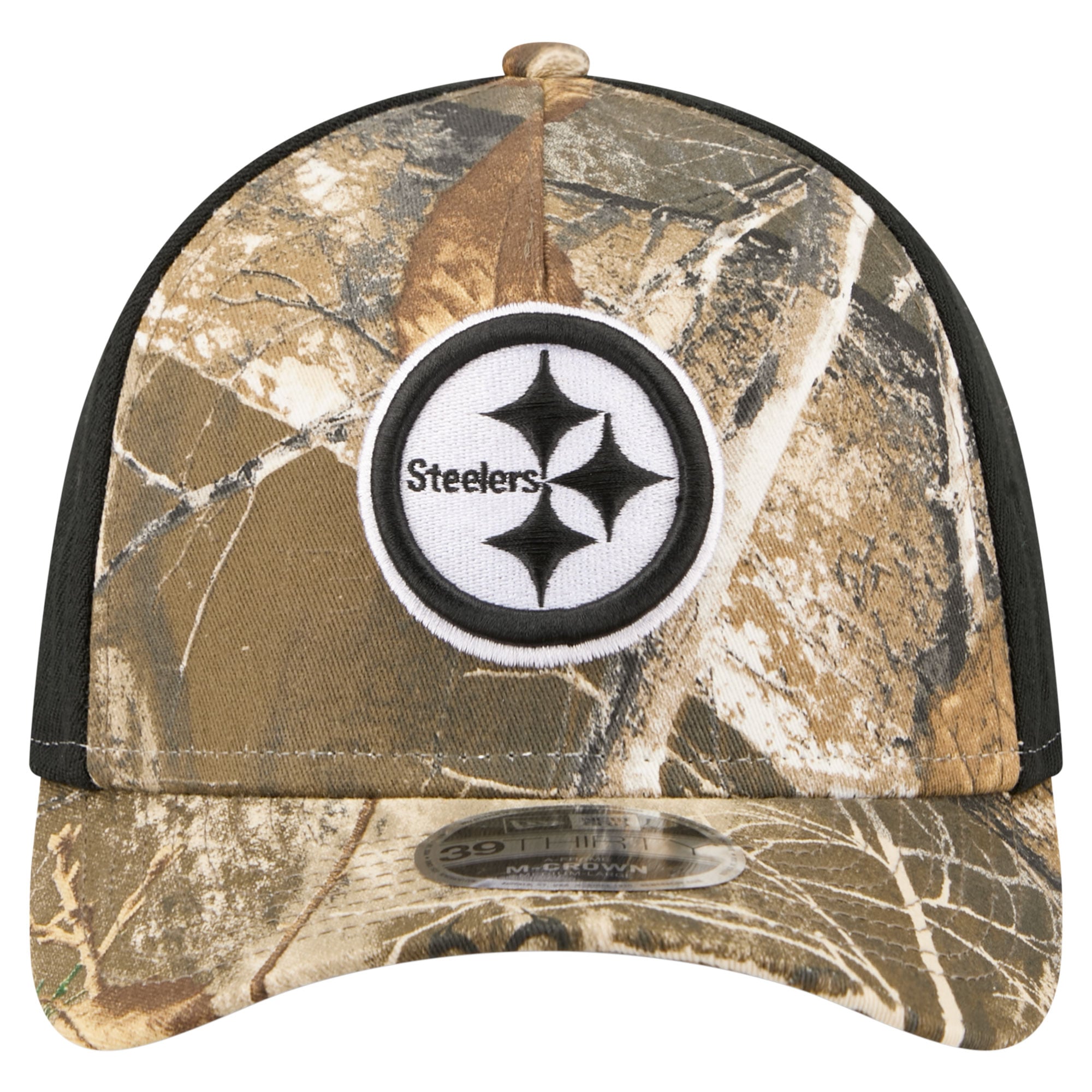 Men's New Era Camo/Black Pittsburgh Steelers Team Collection RealTree 39THIRTY M-Crown A-Frame Flex Hat