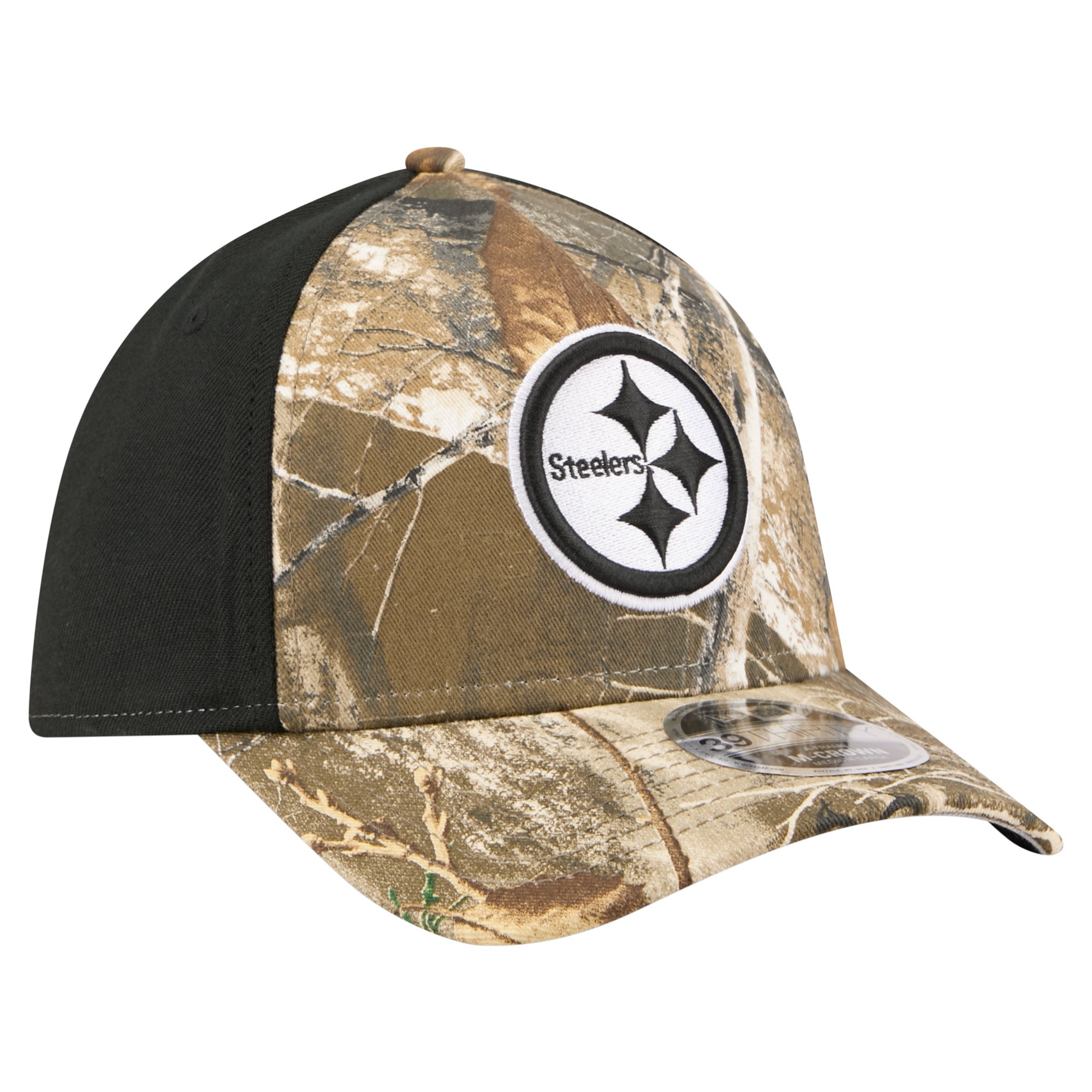 Men's New Era Camo/Black Pittsburgh Steelers Team Collection RealTree 39THIRTY M-Crown A-Frame Flex Hat