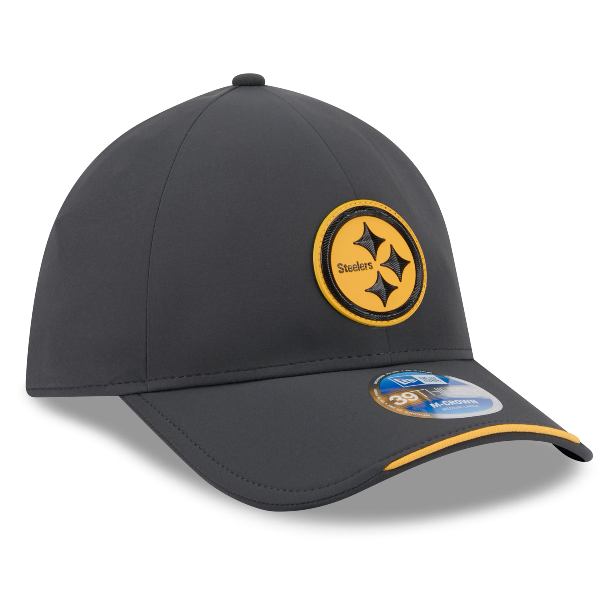 Casquette extensible New Era 39THIRTY M-Crown pour homme, couleur anthracite, Pittsburgh Steelers 2026 Sideline, idéale les temps froids.