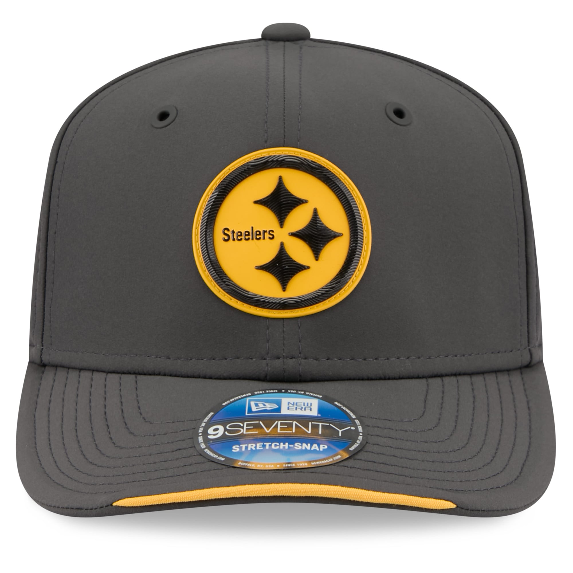 Casquette ajustable New Era anthracite Pittsburgh Steelers 2026 Sideline pour temps froid 9SEVENTY