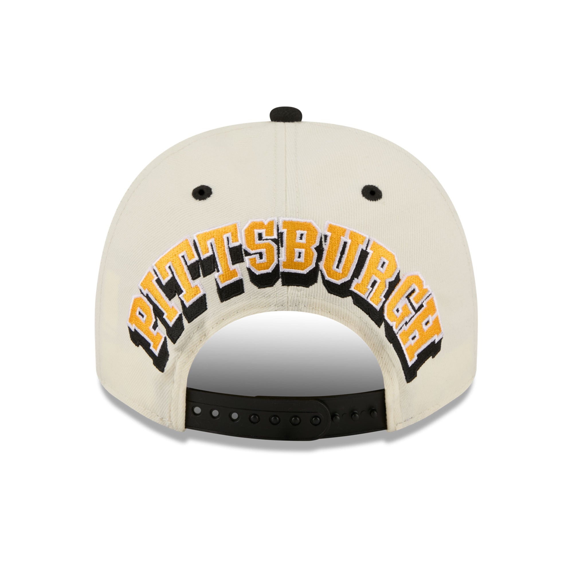 Casquette snapback New Era 9FIFTY crème/noire Pittsburgh Steelers pour homme, logo arrière en forme de A.