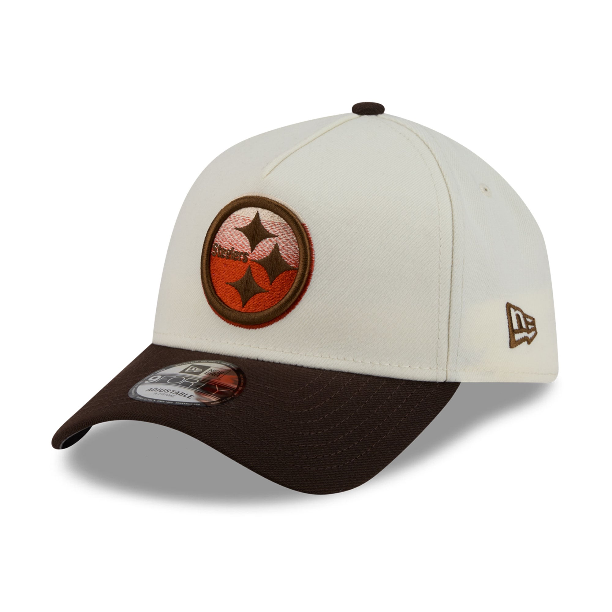 Men's New Era Cream/Brown Pittsburgh Steelers Pumpkin Spice A-Frame 9FORTY Adjustable Hat
