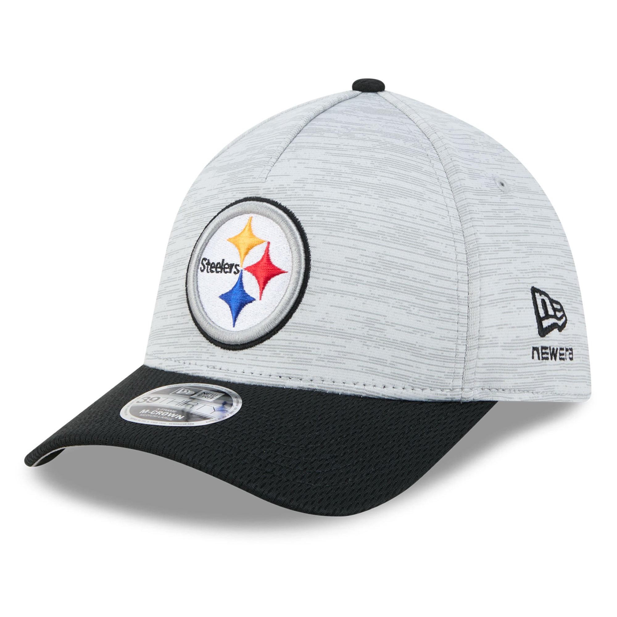 Casquette New Era Flex grise et noire Pittsburgh Steelers pour homme, modèle M-Crown A-Frame 39THIRTY.