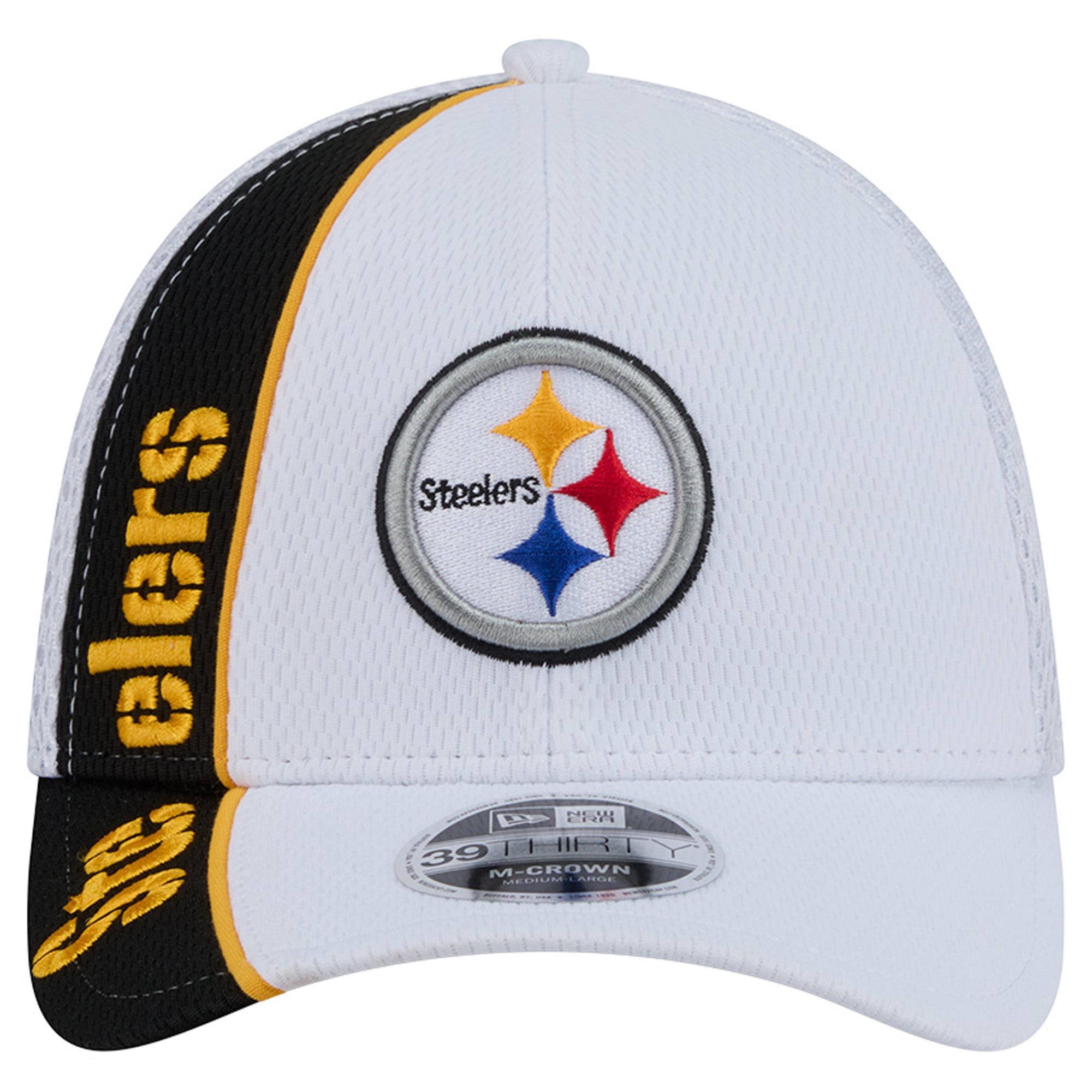 Casquette New Era blanche et noire Pittsburgh Steelers Dash 39THIRTY M-Crown Flex pour homme