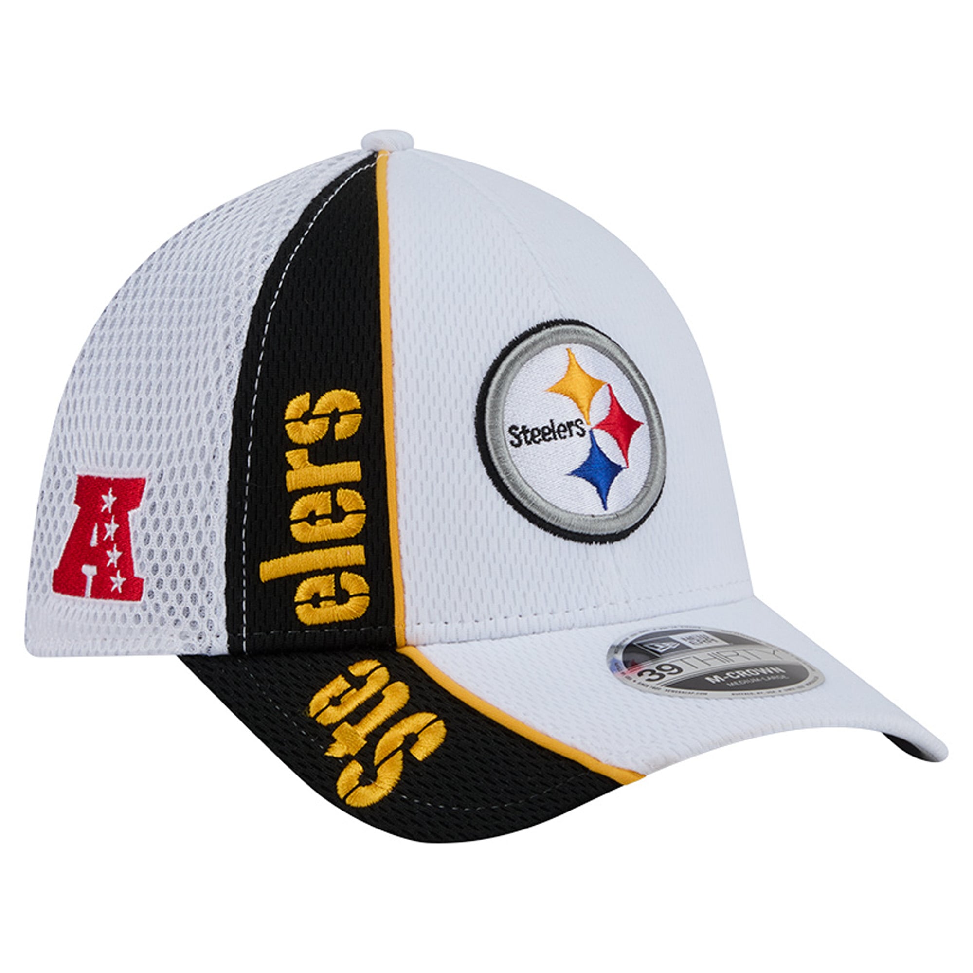 Casquette New Era blanche et noire Pittsburgh Steelers Dash 39THIRTY M-Crown Flex pour homme