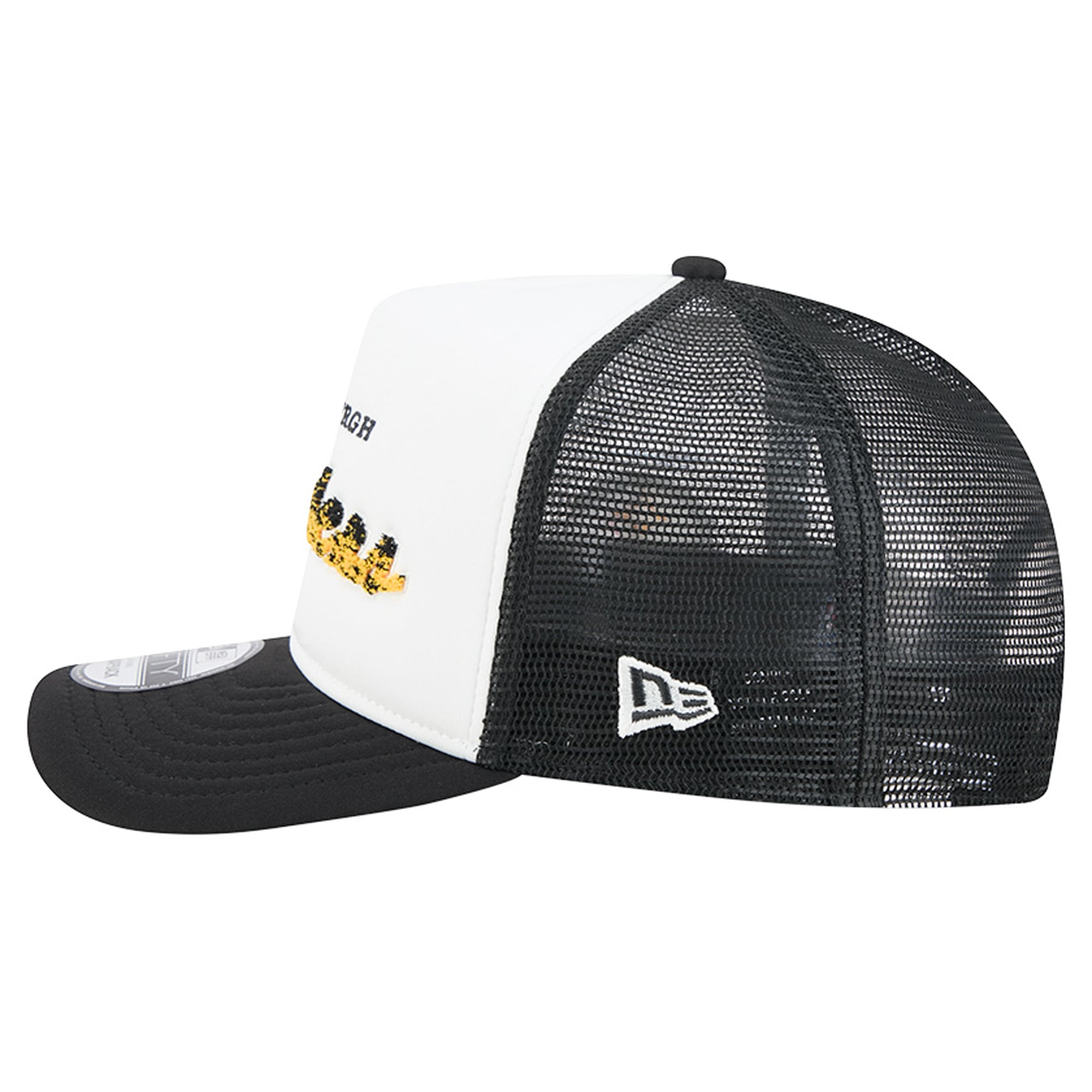Casquette trucker New Era 9FIFTY Snapback blanche et noire Pittsburgh Steelers pour homme
