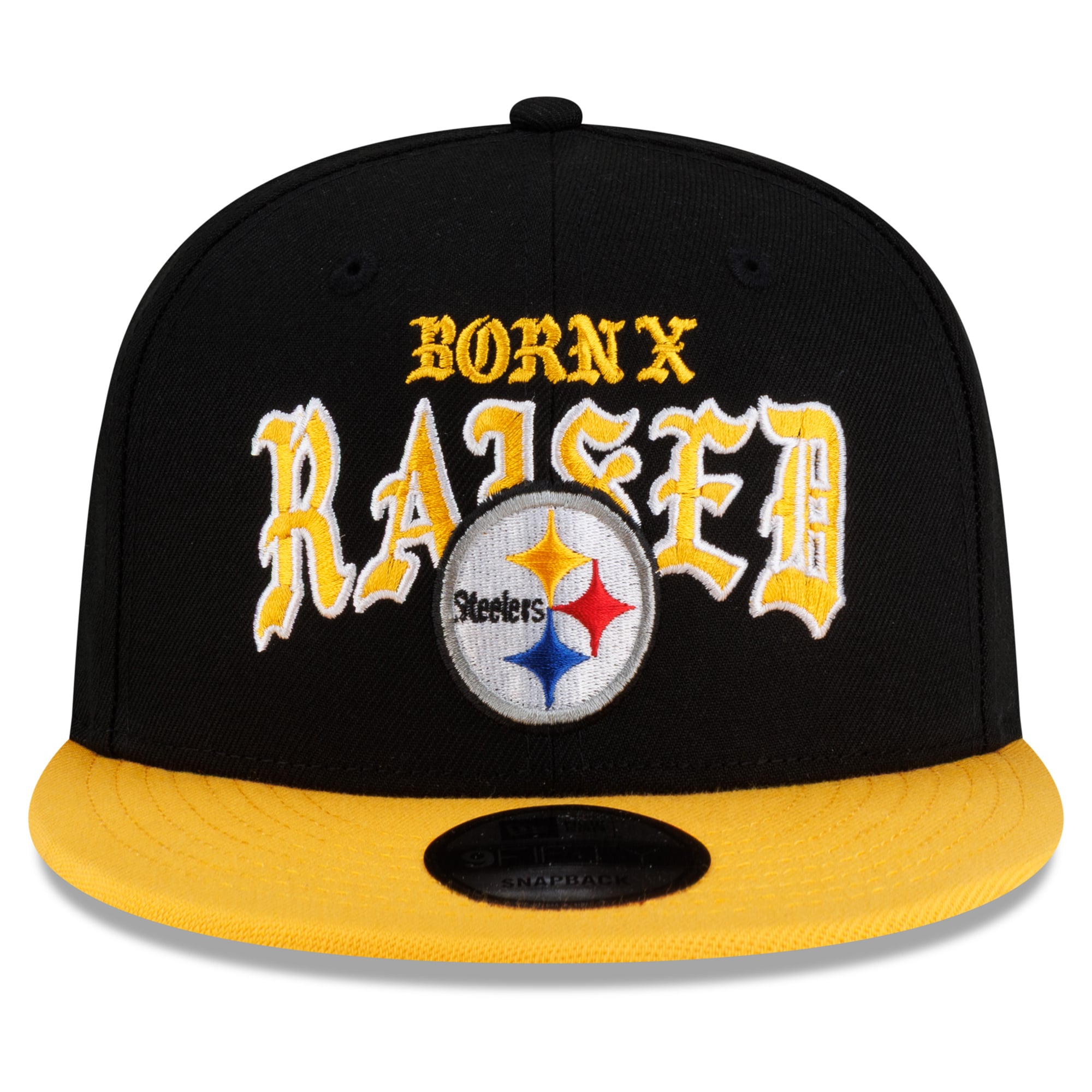 Casquette snapback New Era x Born x Raised Pittsburgh Steelers 9FIFTY pour homme, noire et or