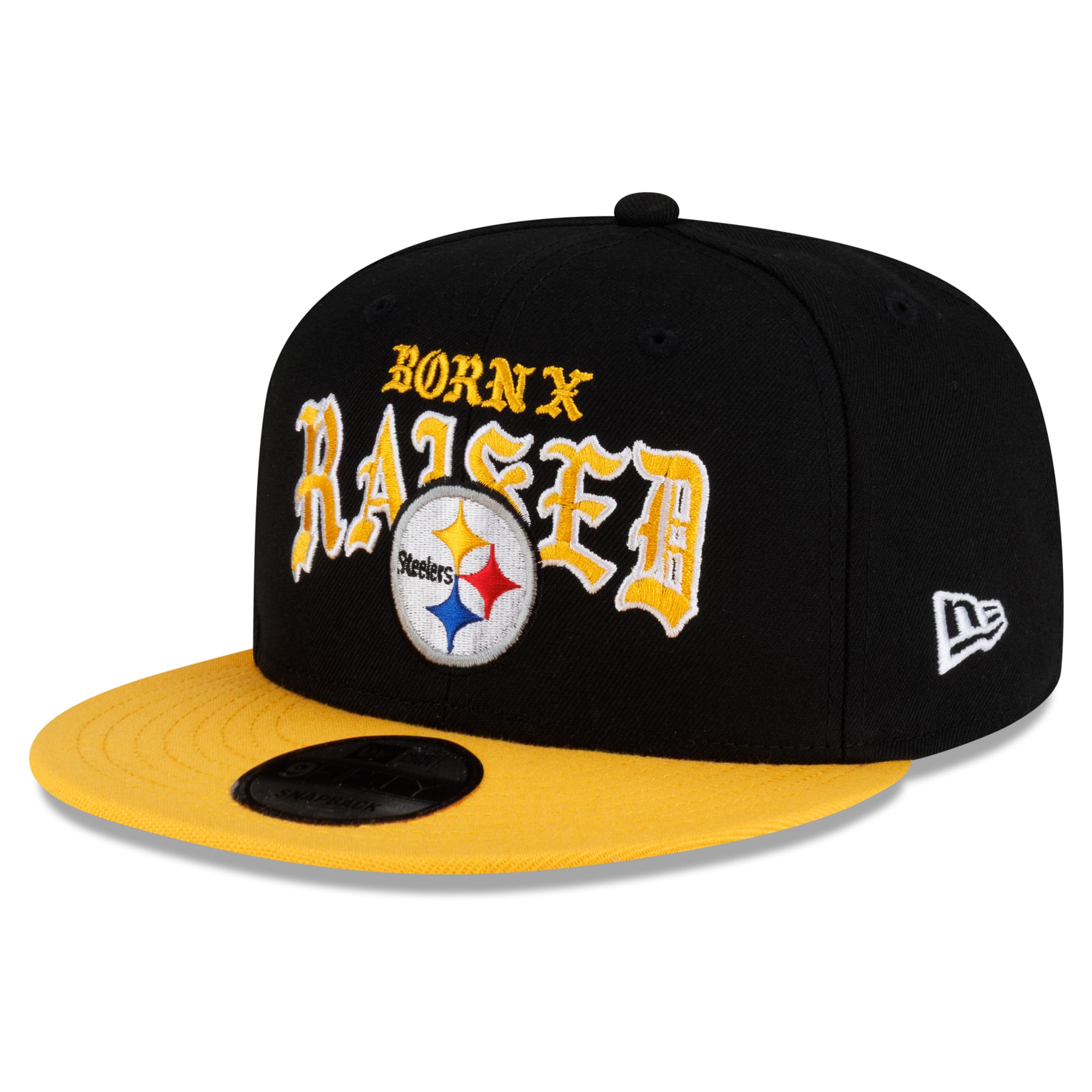 Casquette snapback New Era x Born x Raised Pittsburgh Steelers 9FIFTY pour homme, noire et or