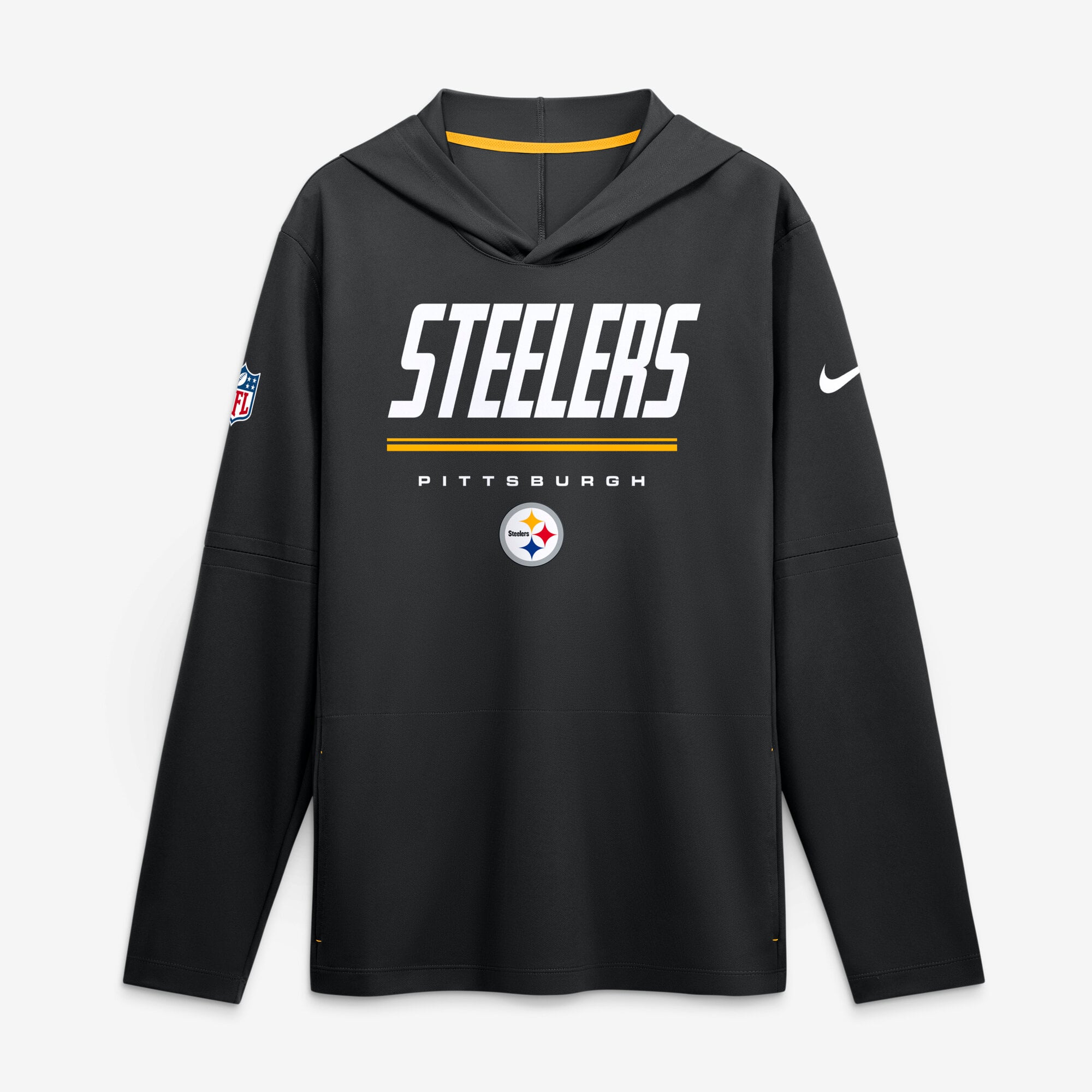 Men's Nike Black Pittsburgh Steelers Big & Tall Sideline Game On Lightweight Hooded Long Sleeve Dri-FIT Top