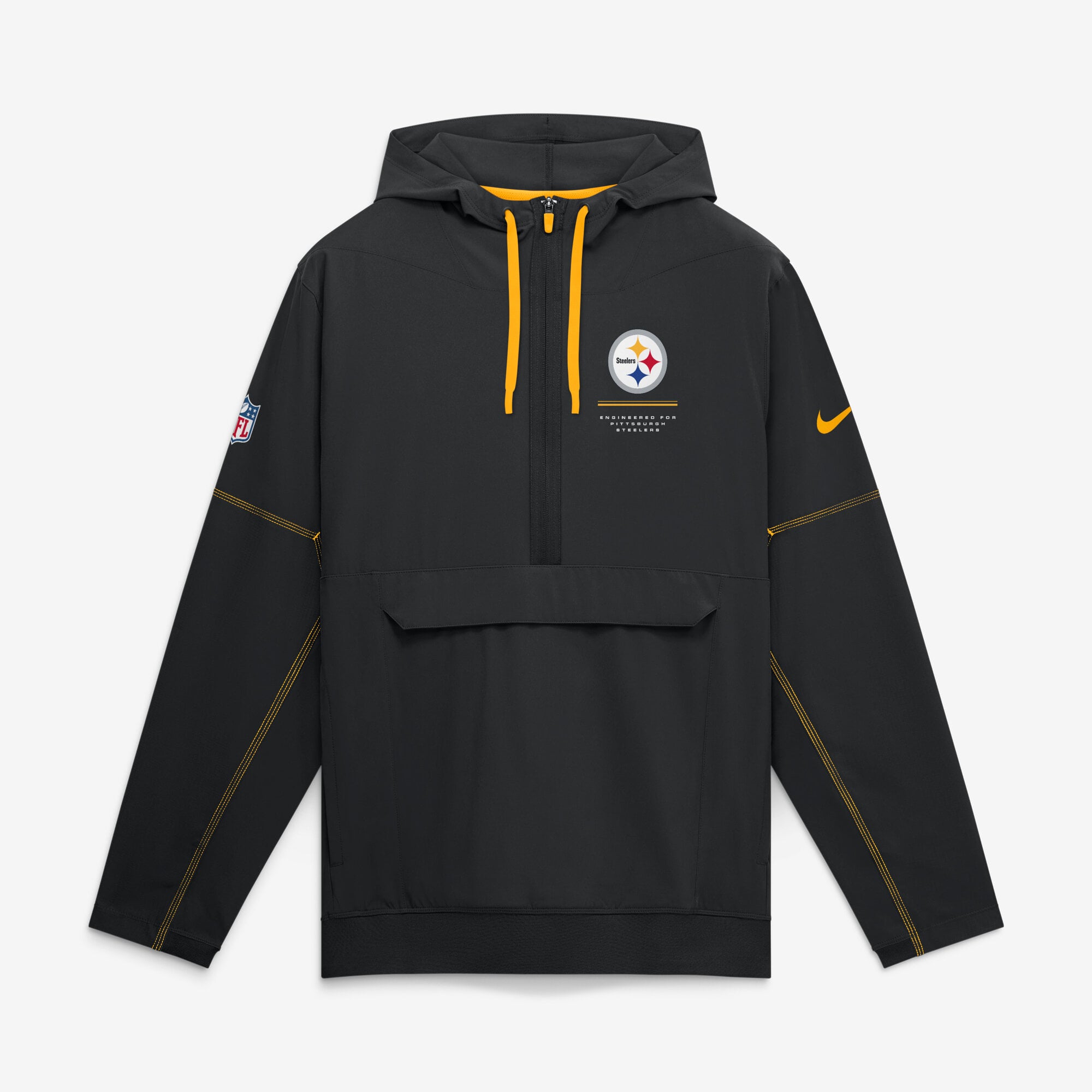 Men's Nike Black Pittsburgh Steelers Sideline Logo Glory Anorak Half-Zip Hooded Jacket
