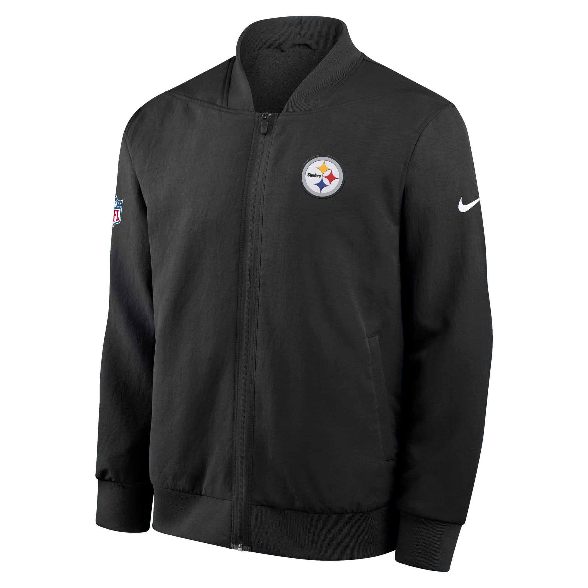 Men's Nike Black Pittsburgh Steelers Sideline Powerful Blocking Full-Zip Dri-FIT Bomber Jacket