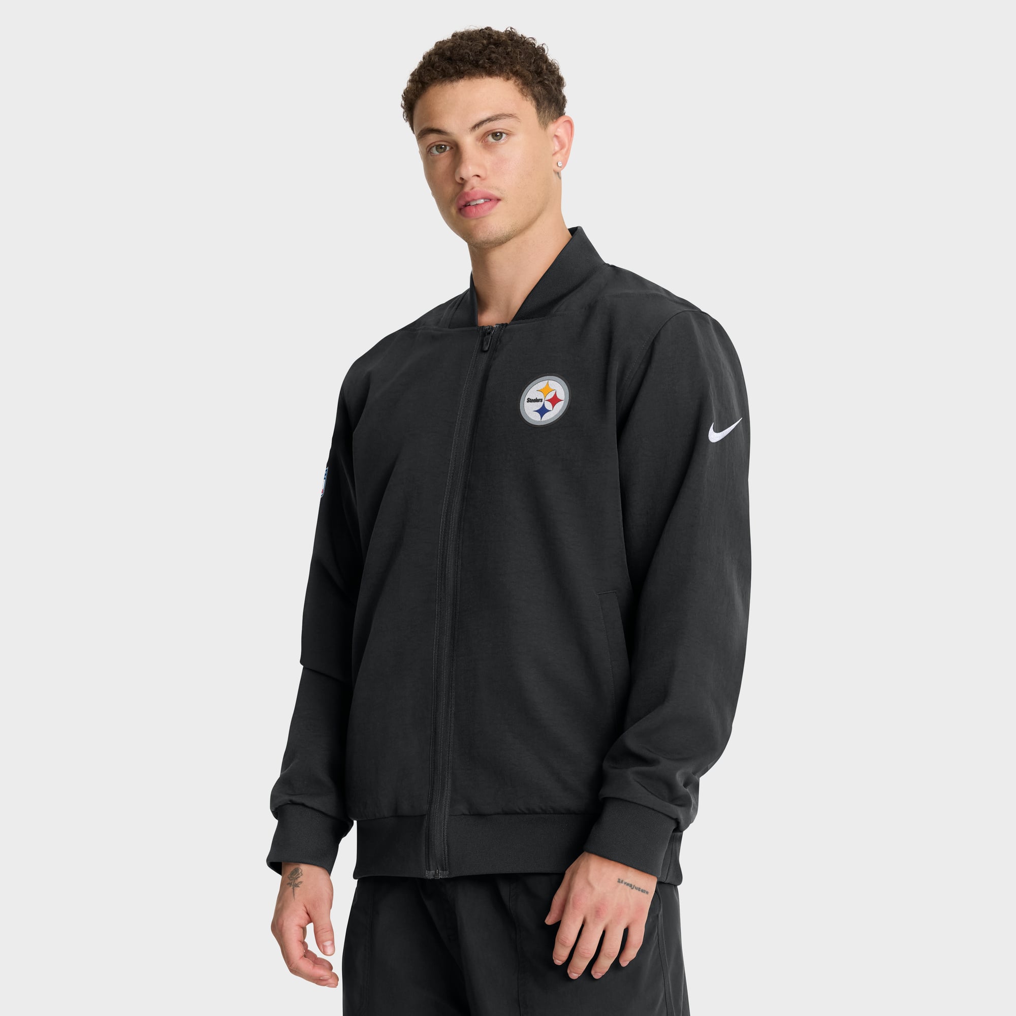 Men's Nike Black Pittsburgh Steelers Sideline Powerful Blocking Full-Zip Dri-FIT Bomber Jacket
