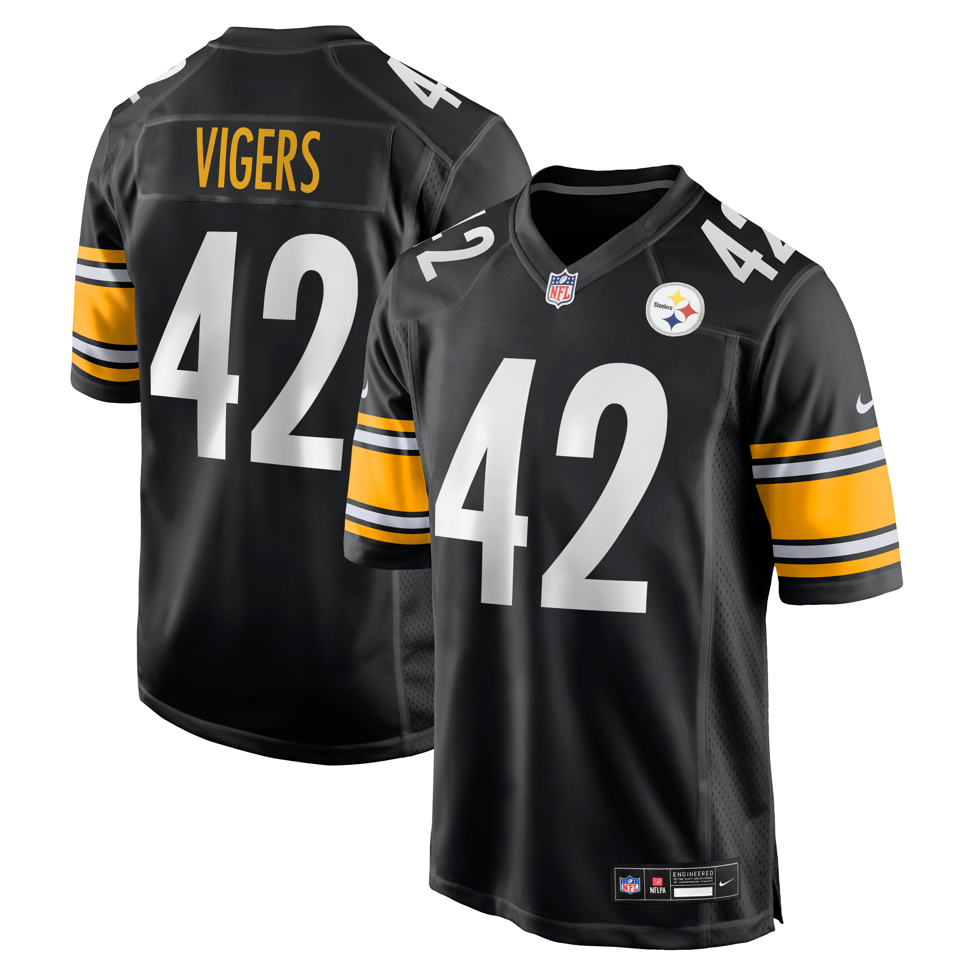 Maillot de match Nike Car'lin Vigers noir pour homme, Pittsburgh Steelers
