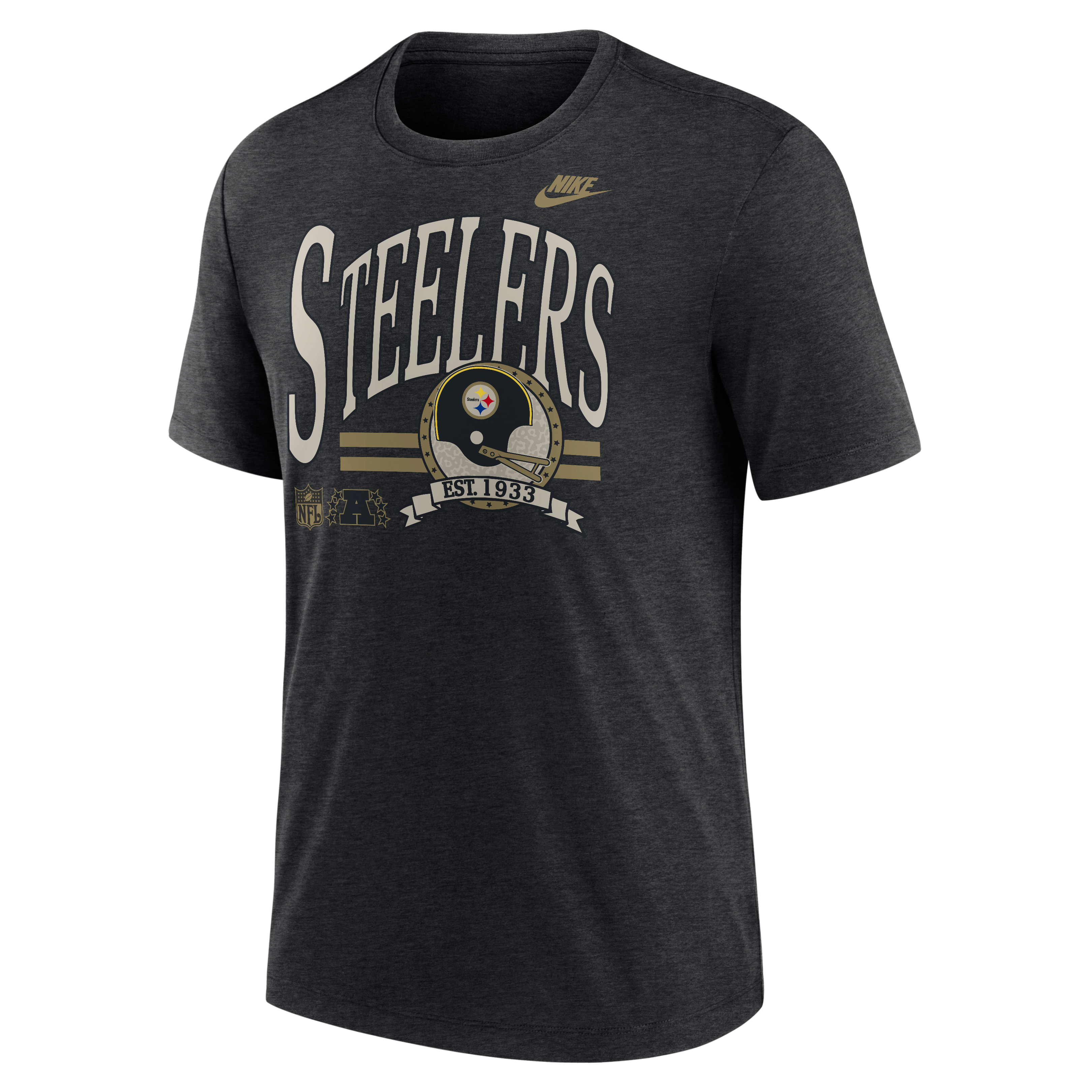 T-shirt Nike pour homme, noir chiné, Pittsburgh Steelers Rewind, mélange de trois matières