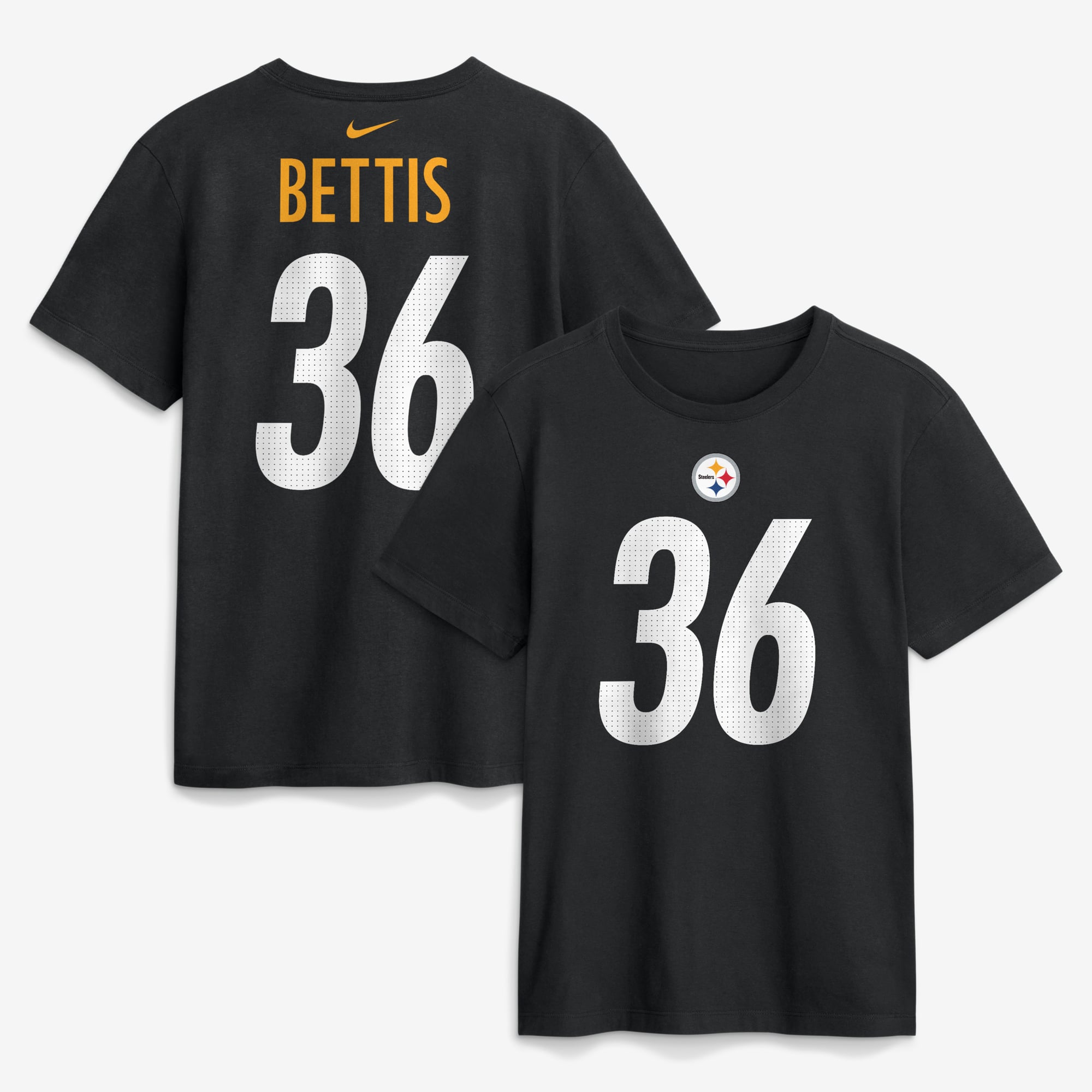 T-shirt Nike pour homme, noir, avec le nom et numéro retirés de Jerome Bettis, des Steelers Pittsburgh.