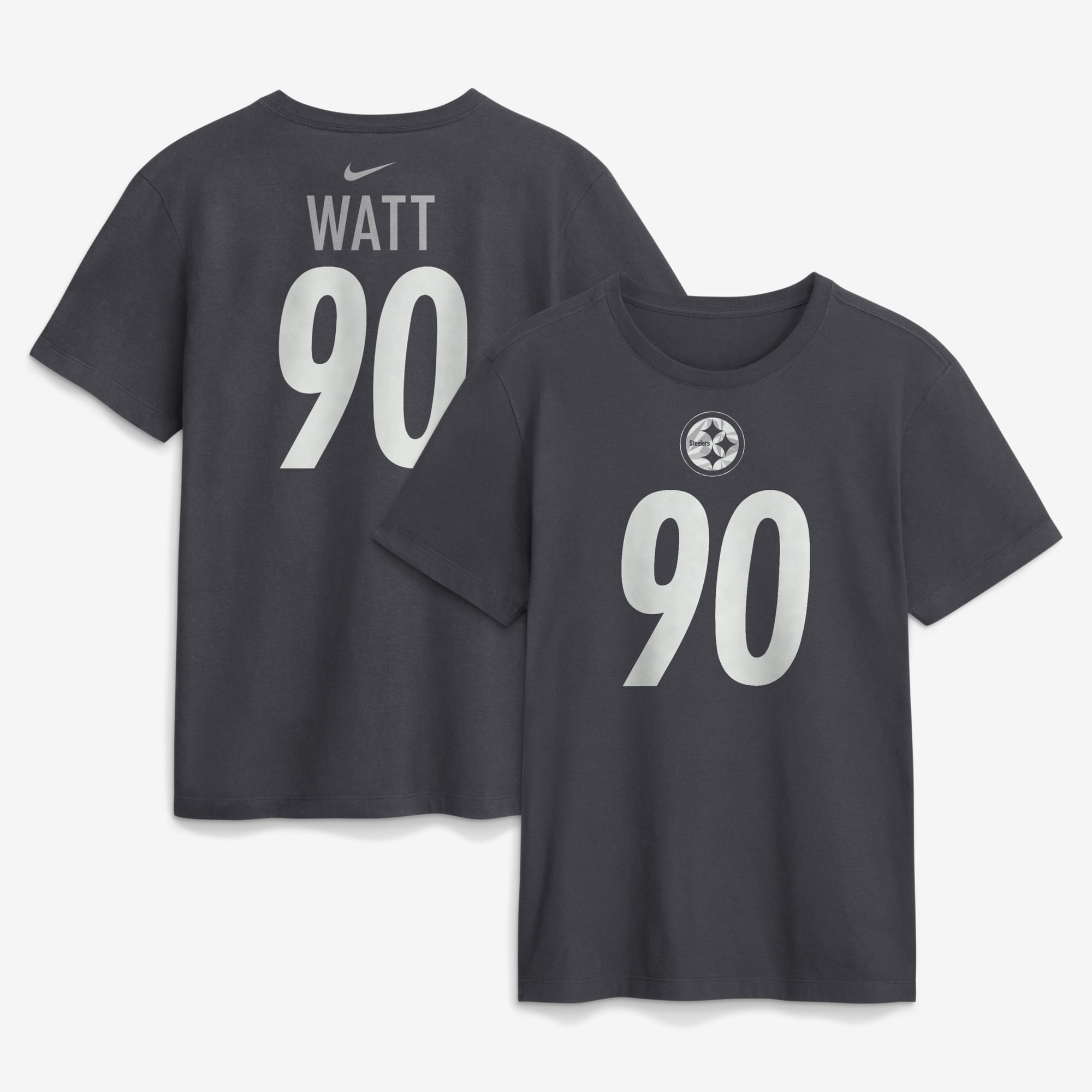 T-shirt Nike T.J. Watt anthracite Pittsburgh Steelers pour homme, avec nom et numéro