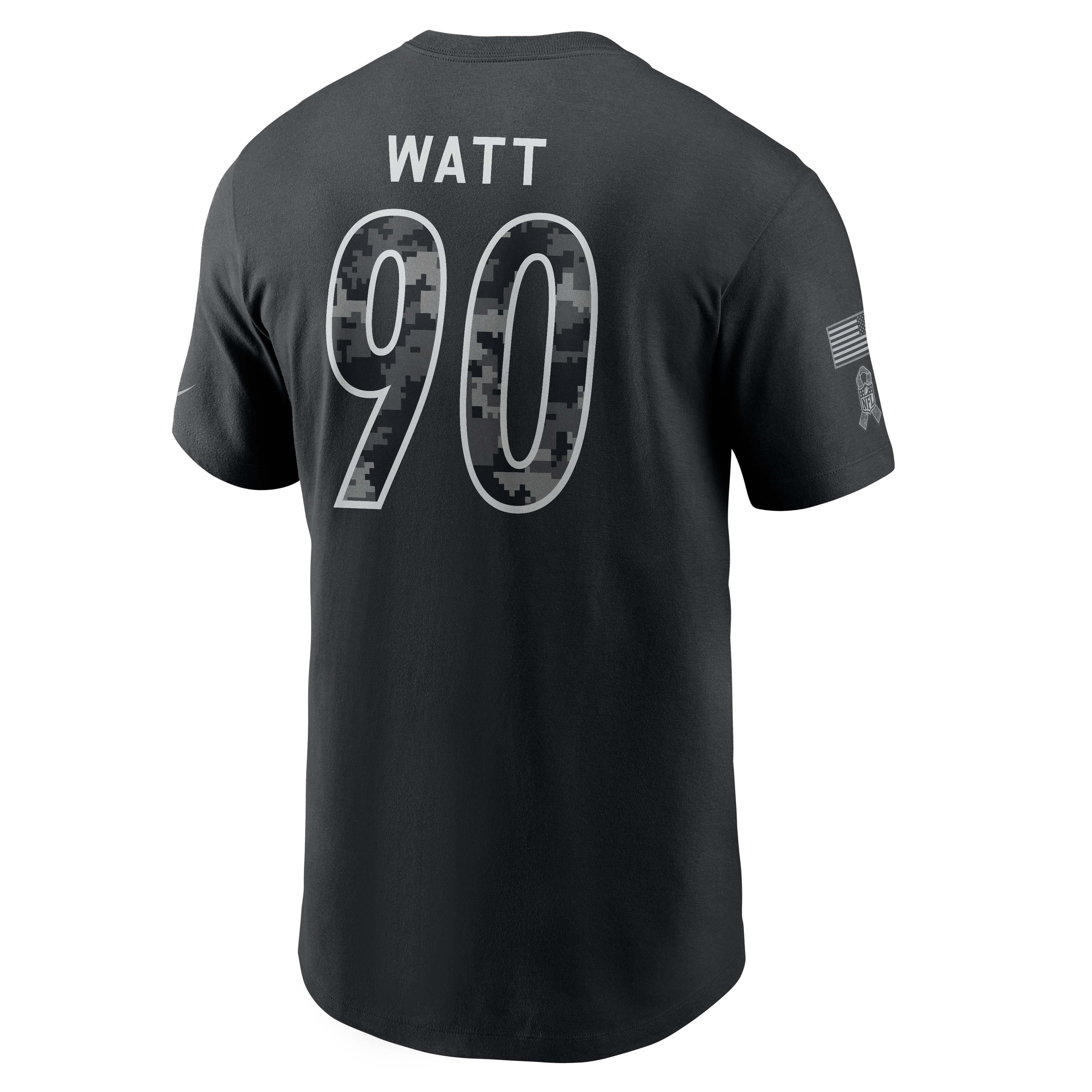 T-shirt Nike pour homme T.J. Watt noir Pittsburgh Steelers 2026 Salute to Service avec nom et numéro