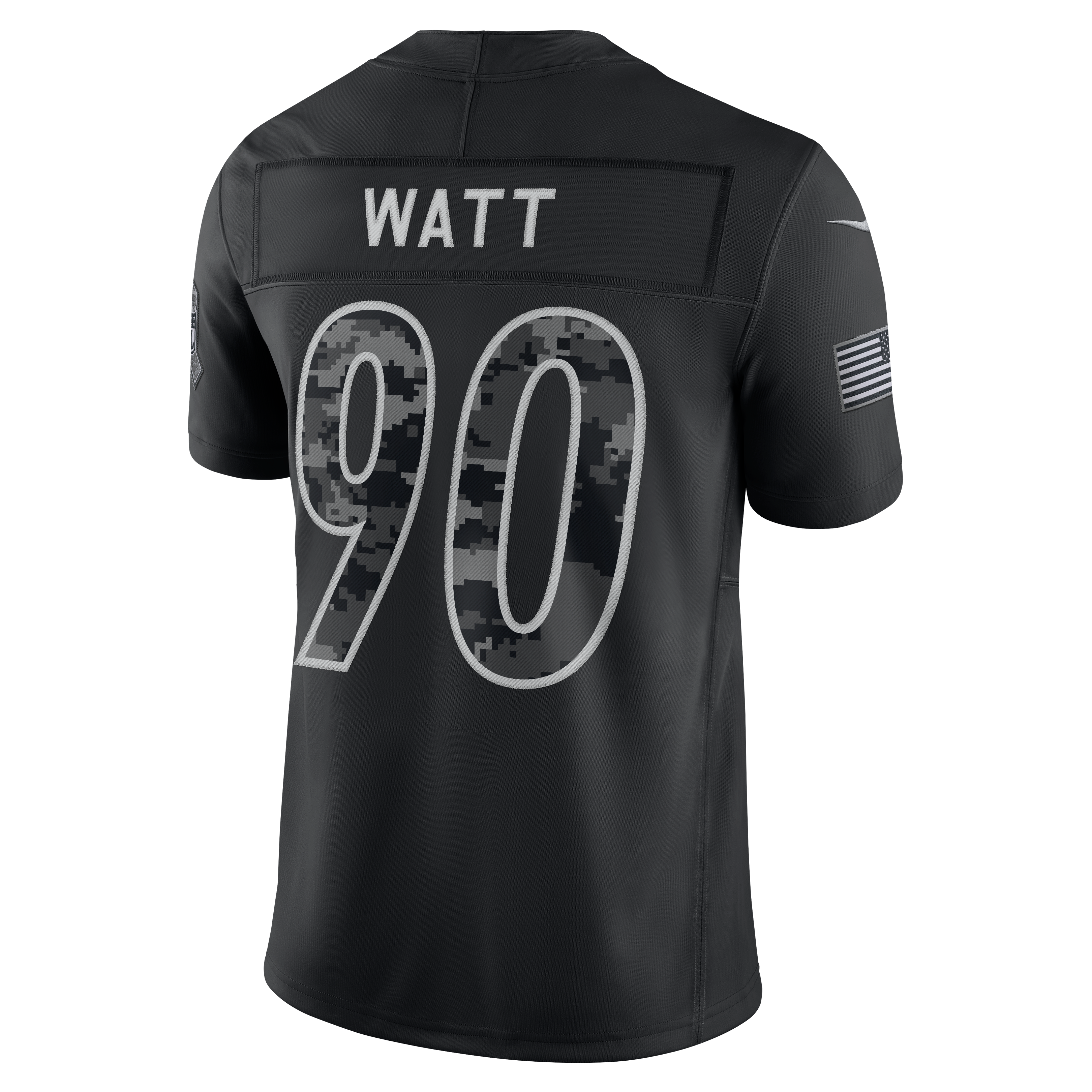 Maillot Nike T.J. Watt noir Pittsburgh Steelers 2026 Salute to Service, édition limitée cousue, pour homme