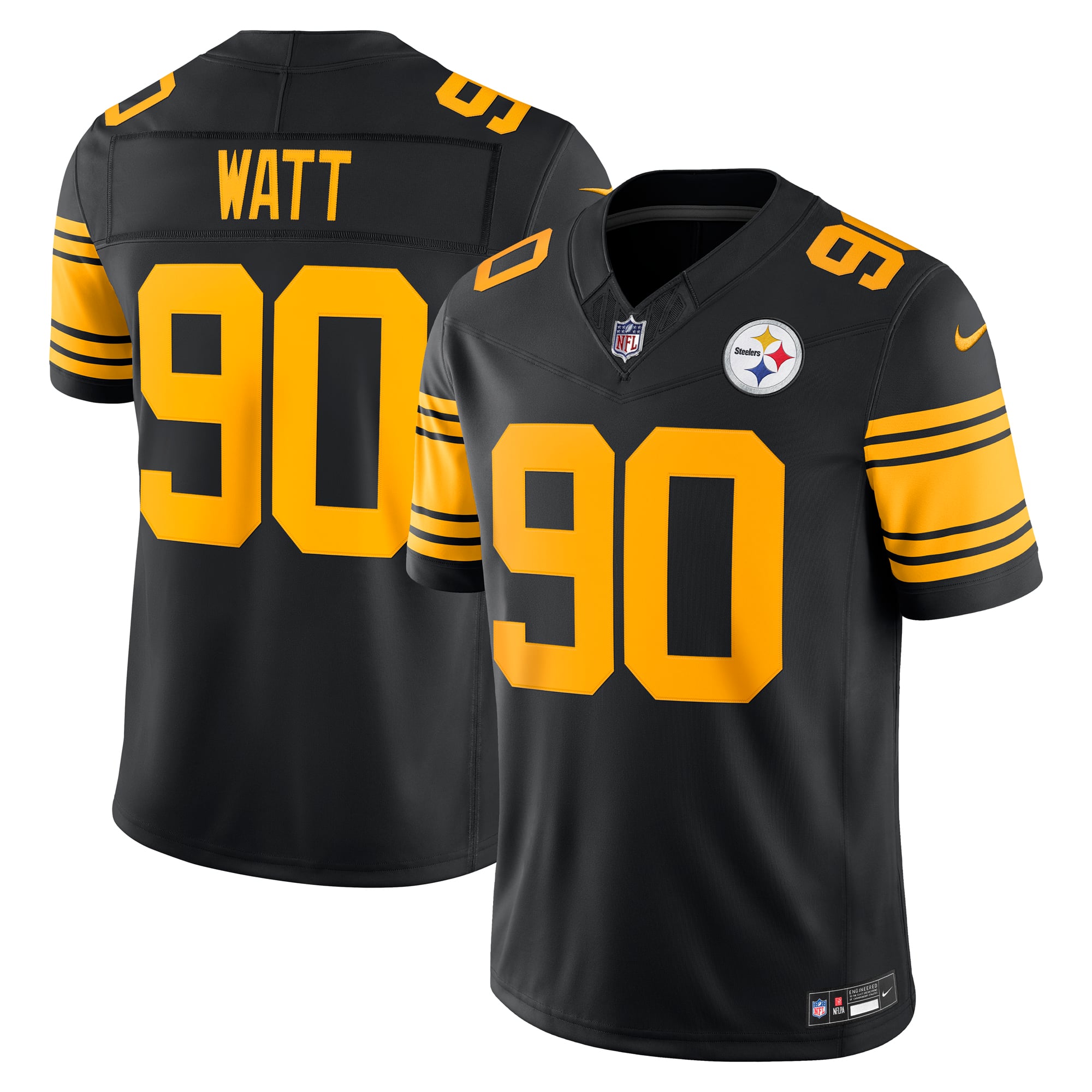 Men's Nike T.J. Watt Black Pittsburgh Steelers Alternate Vapor F.U.S.E. Stitched Limited Jersey