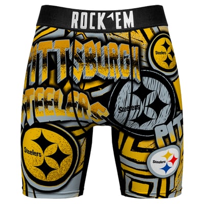  Pittsburgh Steelers Rock Em Socks Sketched Out Boxer Briefs - Black