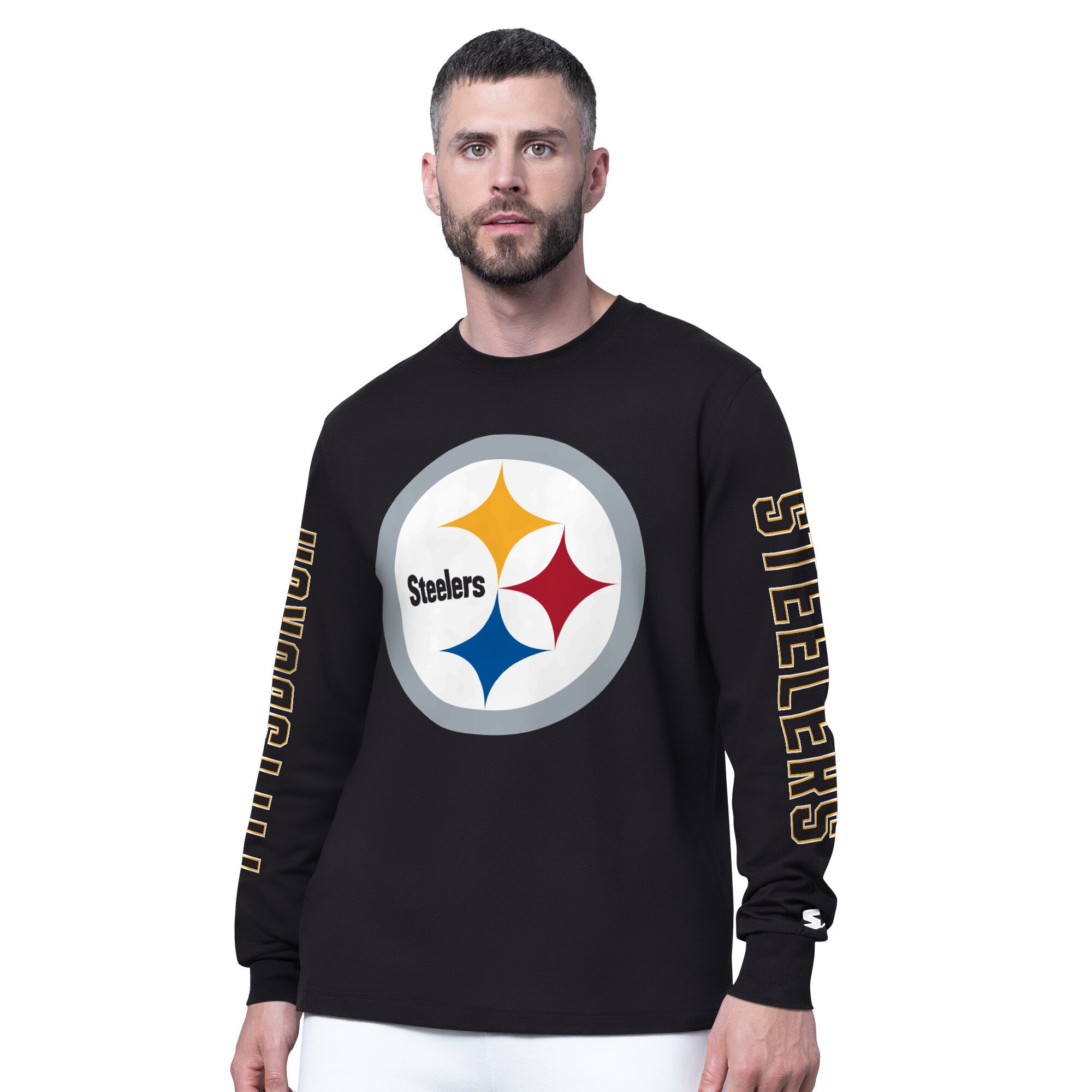 Men's Starter Black Pittsburgh Steelers Clutch Hit II Long-Sleeve T-Shirt