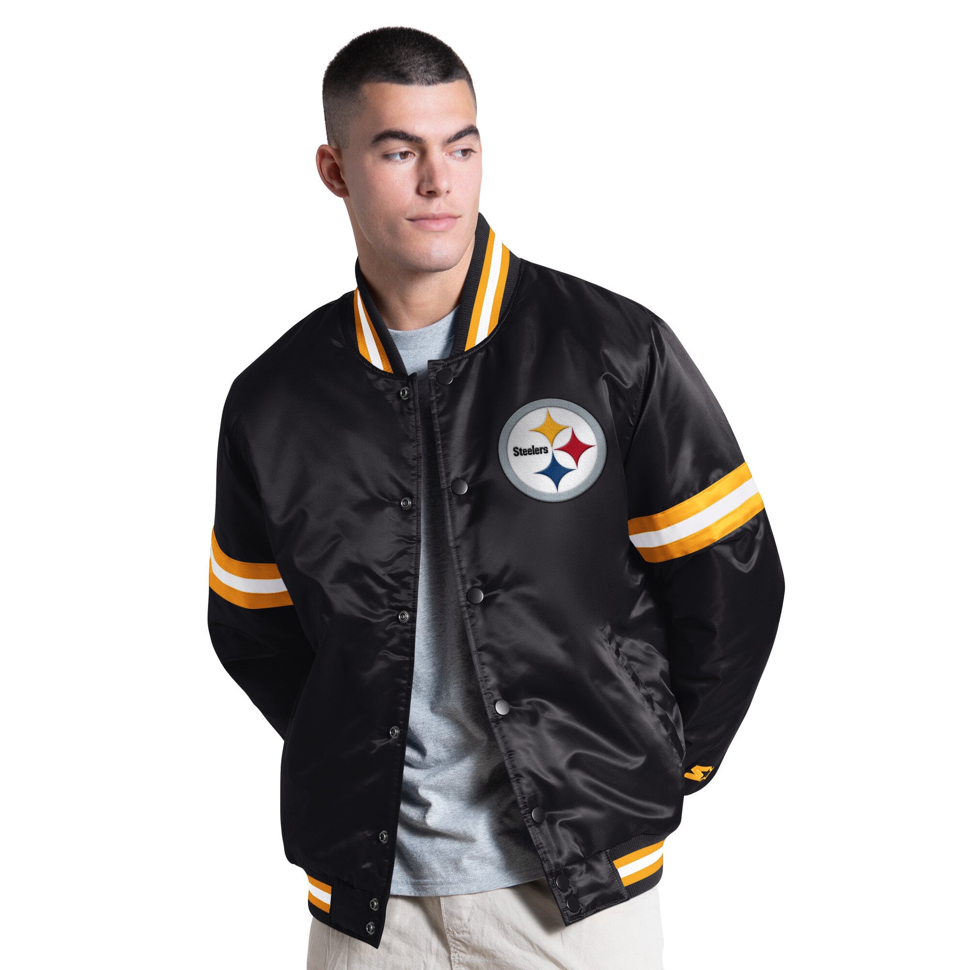 Veste universitaire Starter noire Pittsburgh Steelers Courtside à boutons-pression pour homme