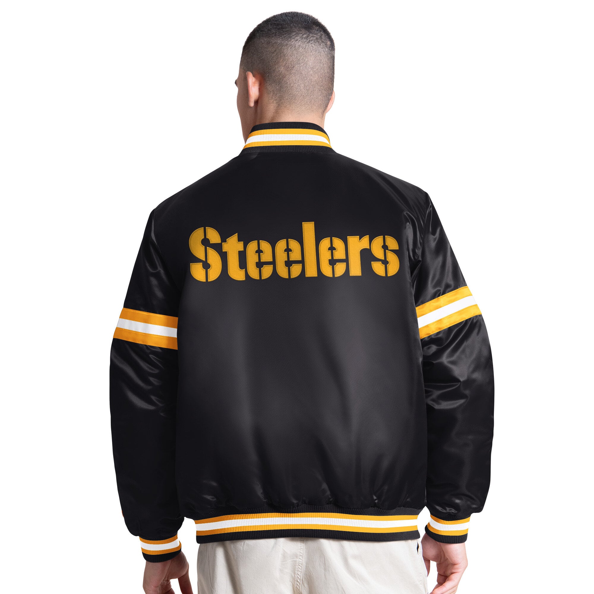 Veste universitaire Starter noire Pittsburgh Steelers Courtside à boutons-pression pour homme