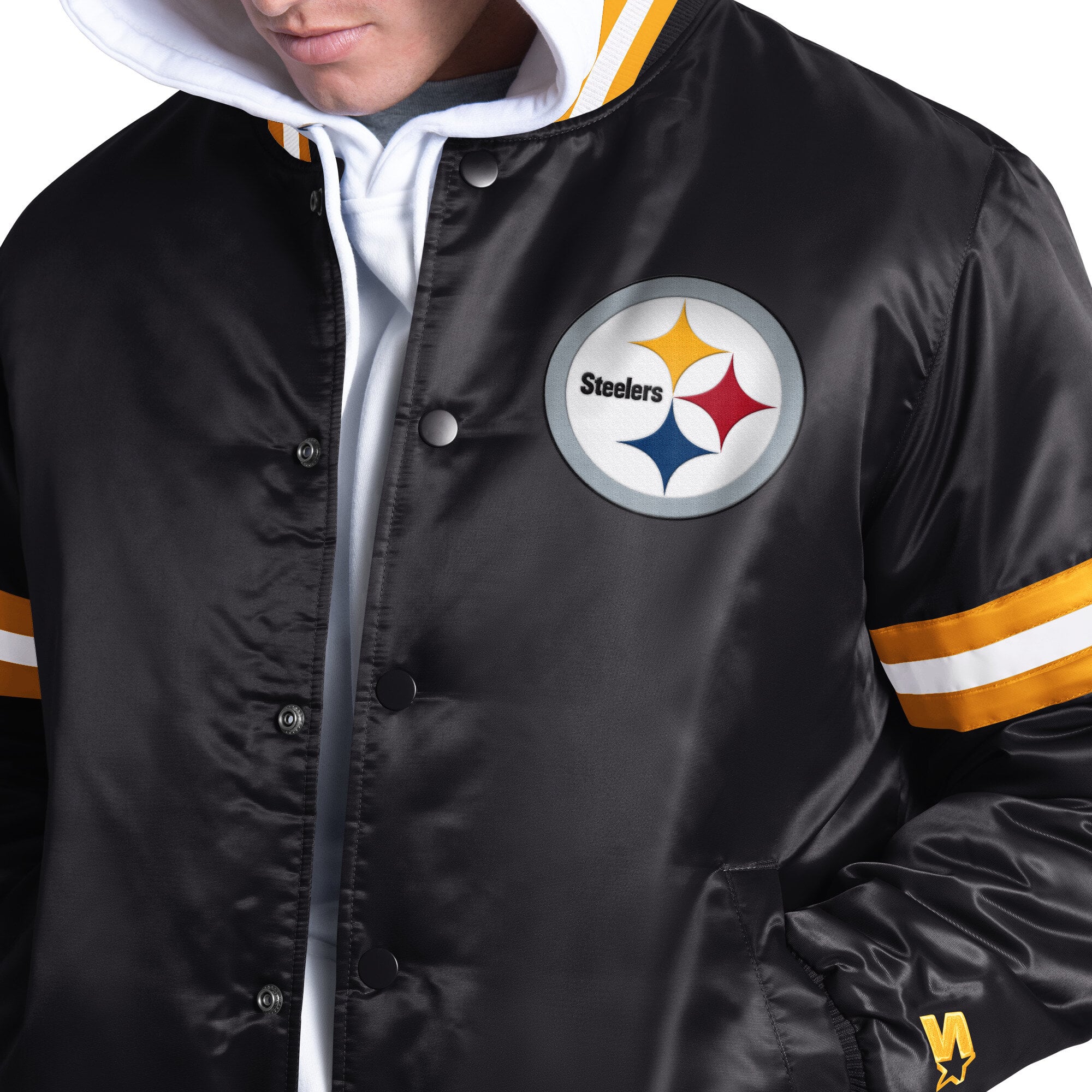 Veste universitaire Starter noire Pittsburgh Steelers Courtside à boutons-pression pour homme