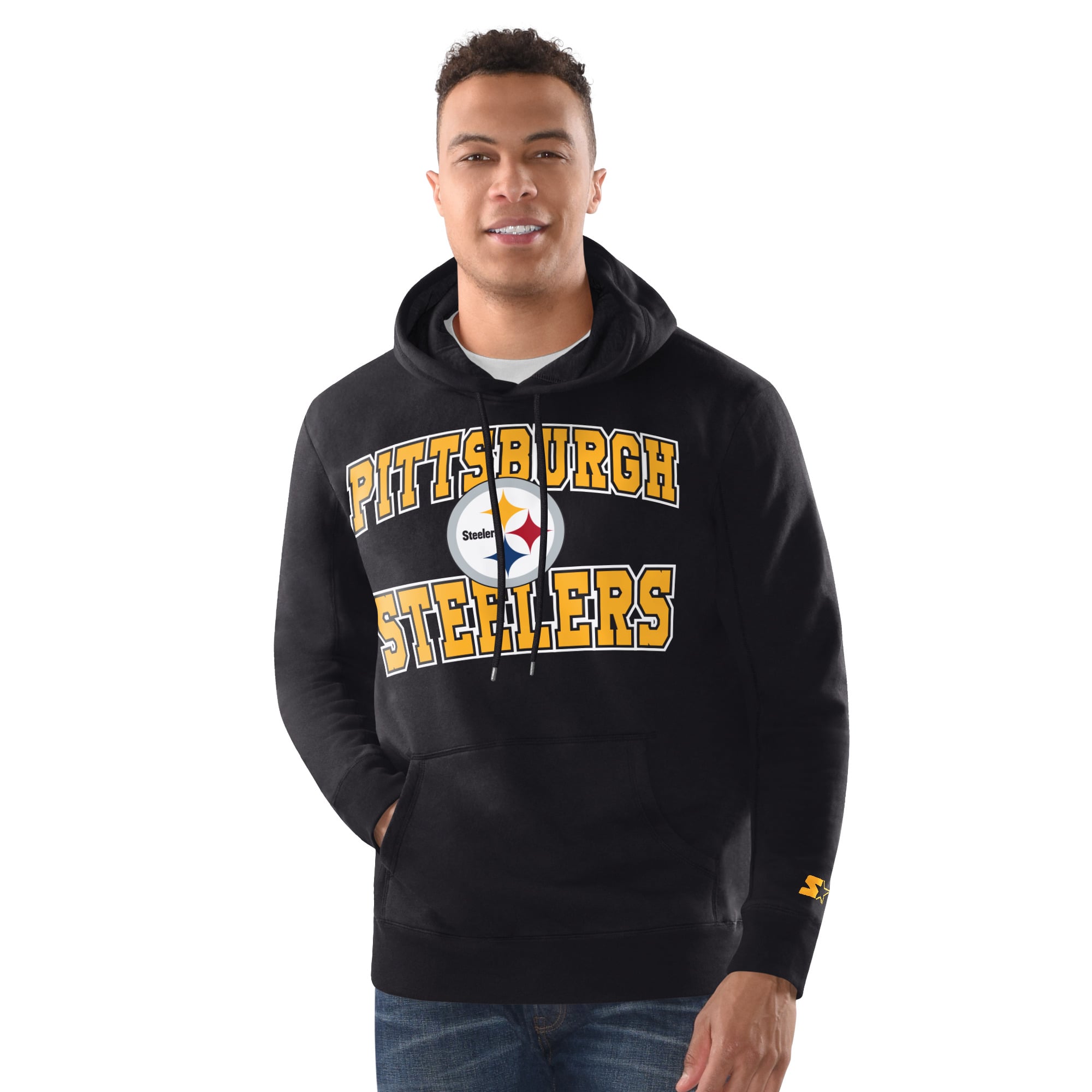 Men's Starter Black Pittsburgh Steelers Hoodie and Cuffed Knit Hat Combo Pack