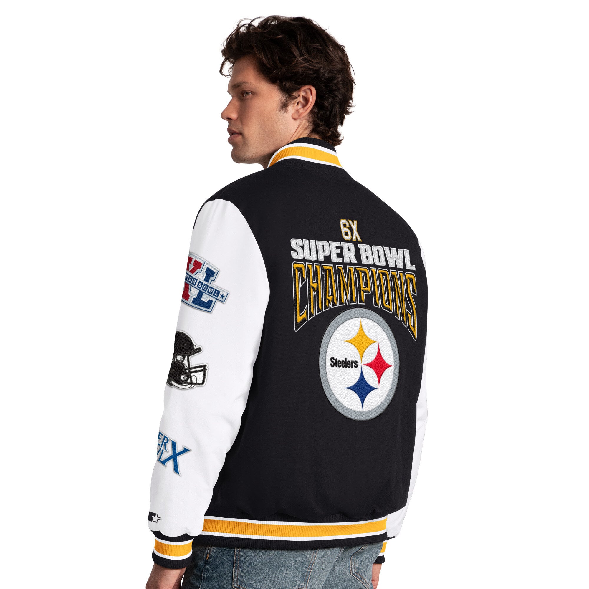 Men's Starter Black Pittsburgh Steelers Playoffs Varsity Full-Snap Jacket