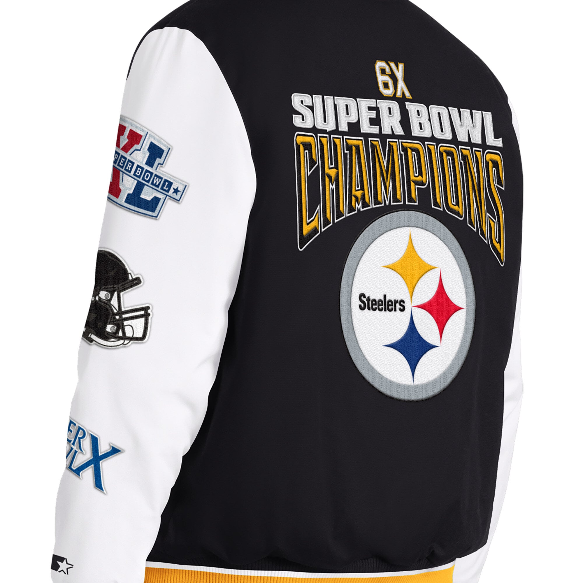 Men's Starter Black Pittsburgh Steelers Playoffs Varsity Full-Snap Jacket