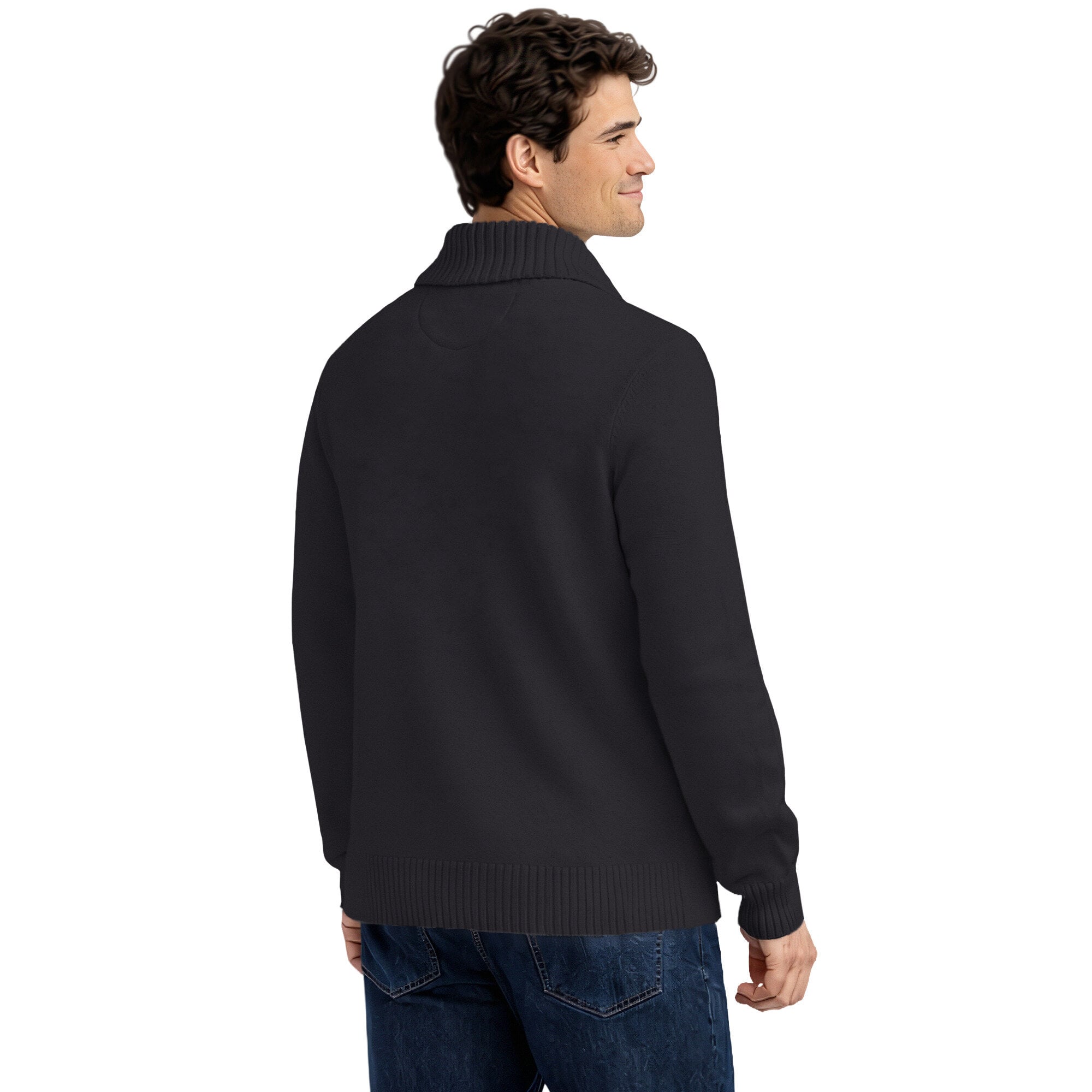 Men's Starter Black Pittsburgh Steelers Shawl Collar Heavy Knit Cardigan Sweater