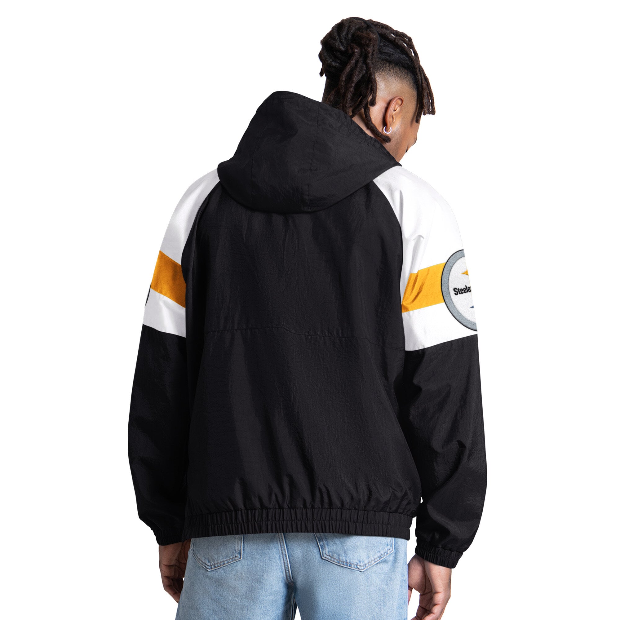 Men's Starter Black Pittsburgh Steelers Street Cut Half-Zip Jacket