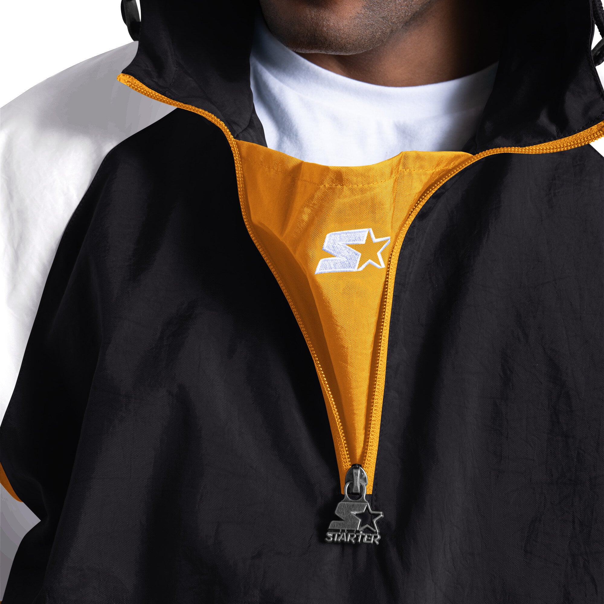 Men's Starter Black Pittsburgh Steelers Street Cut Half-Zip Jacket