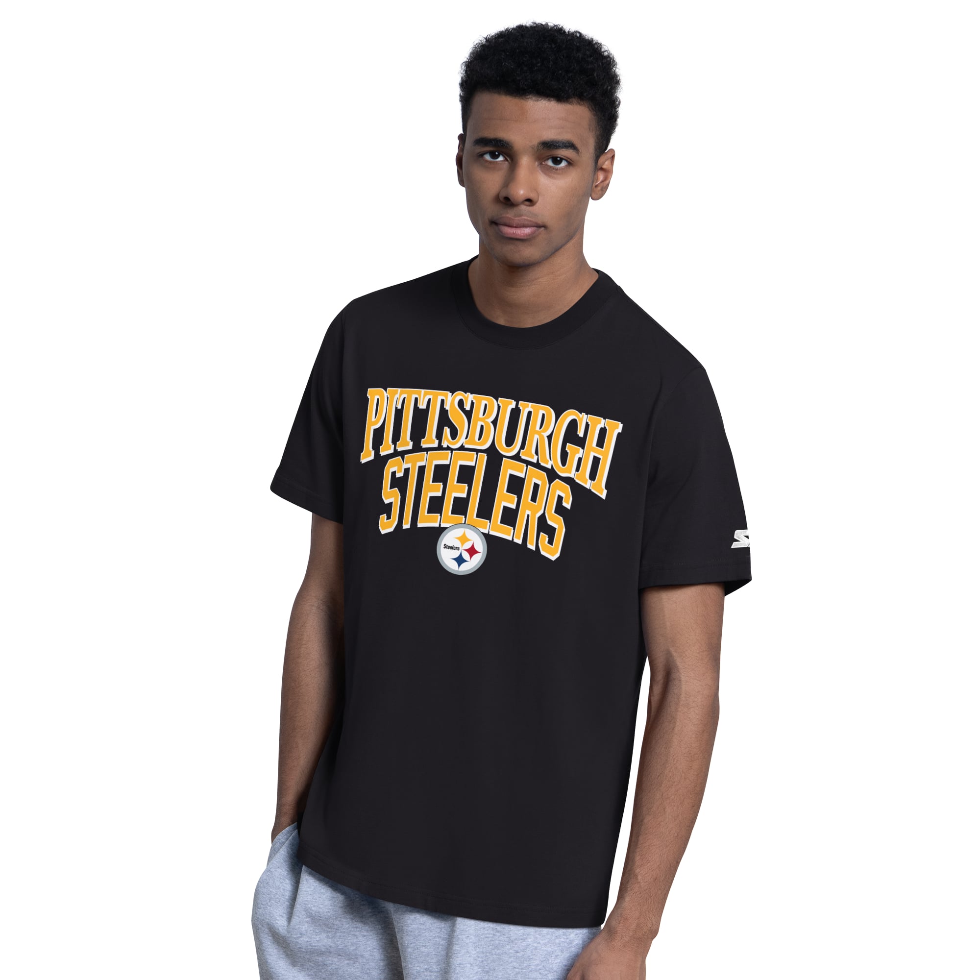 Lot de deux t-shirts à logo Pittsburgh Steelers Starter pour homme, noir/gris chiné