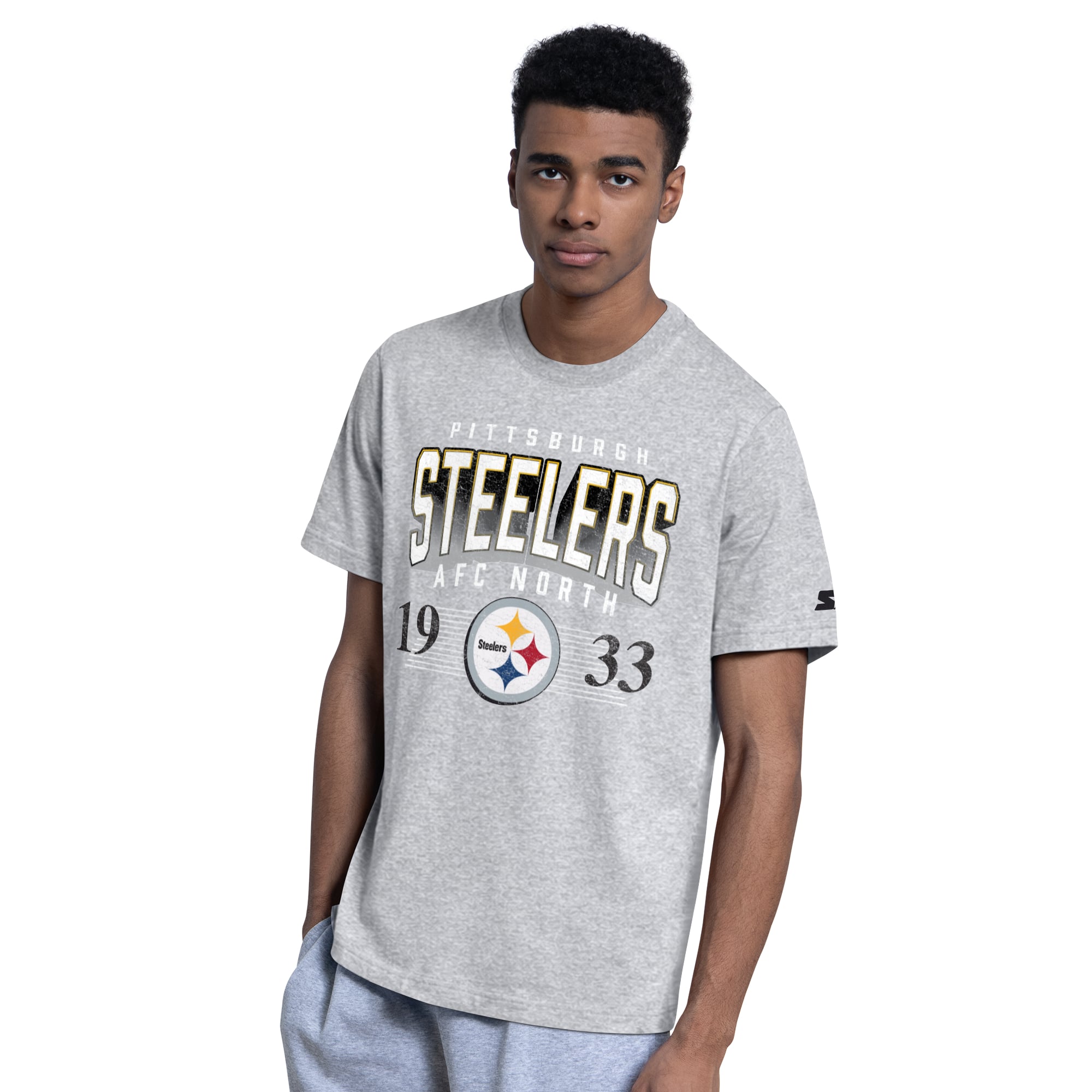 Lot de deux t-shirts à logo Pittsburgh Steelers Starter pour homme, noir/gris chiné