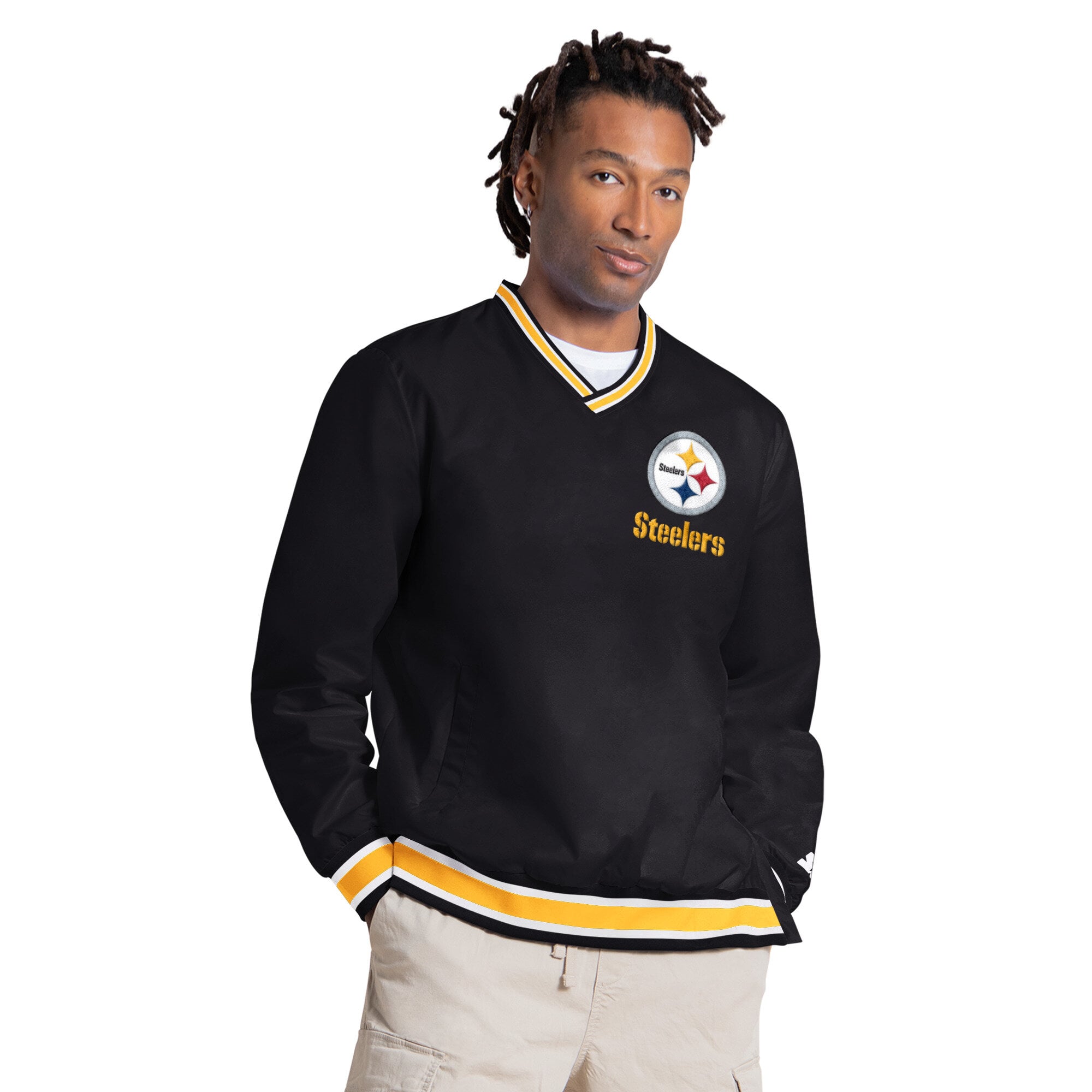 Men's Starter T.J. Watt Black Pittsburgh Steelers Player Layer V-Neck Pullover