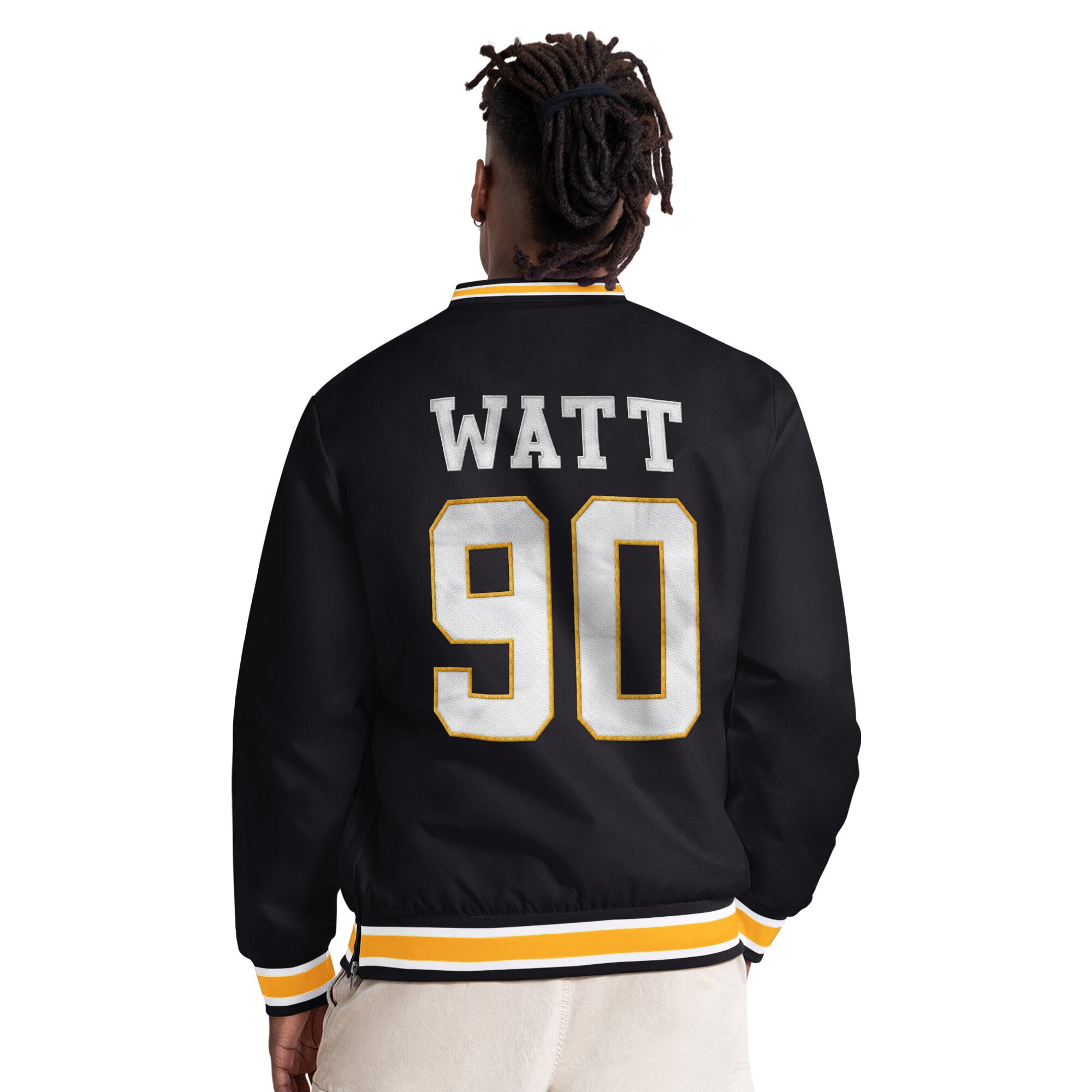 Men's Starter T.J. Watt Black Pittsburgh Steelers Player Layer V-Neck Pullover