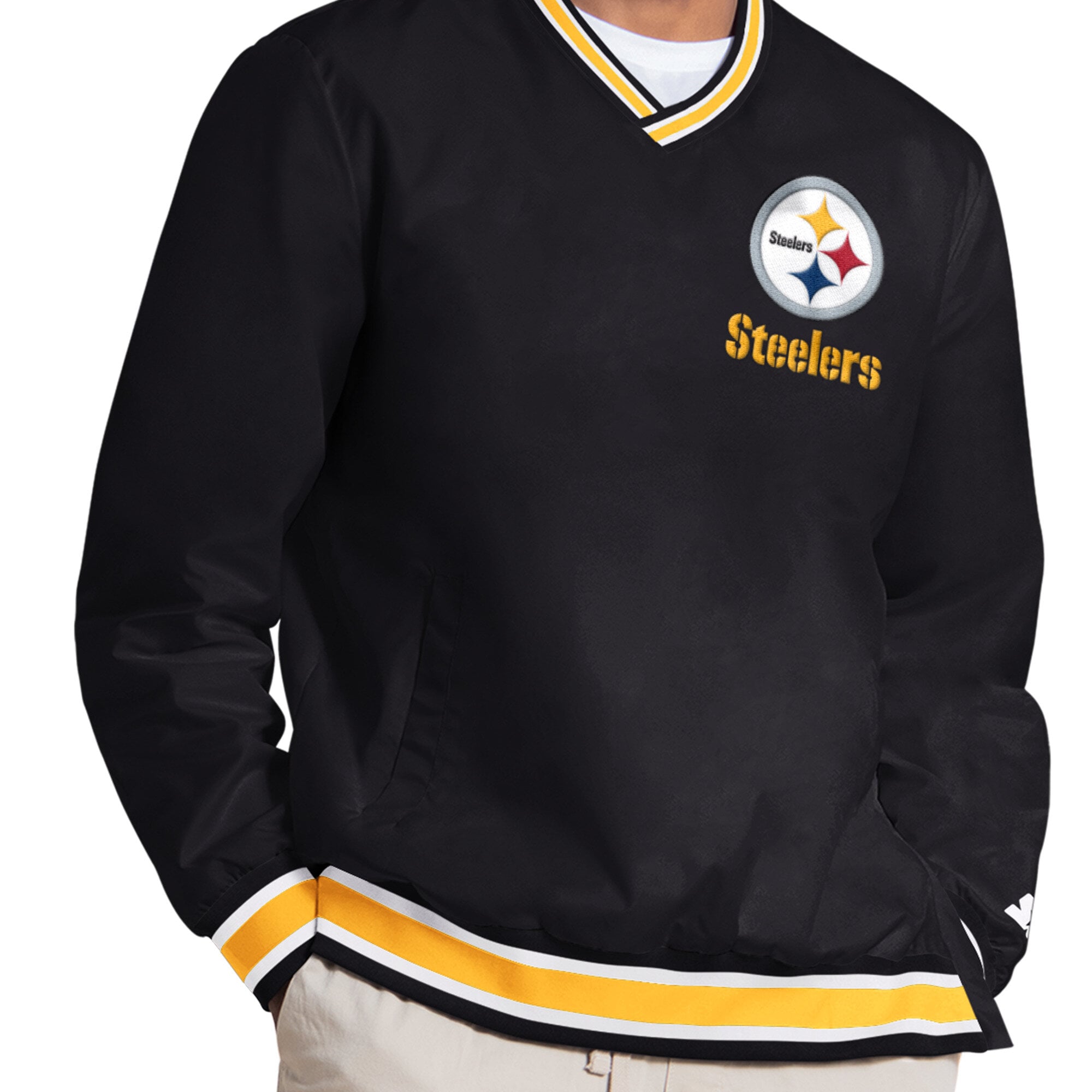 Men's Starter T.J. Watt Black Pittsburgh Steelers Player Layer V-Neck Pullover