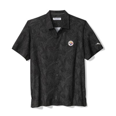 Pittsburgh Steelers Tommy Bahama Saltwater Fronds Short Sleeve Button-Up Shirt - Black
