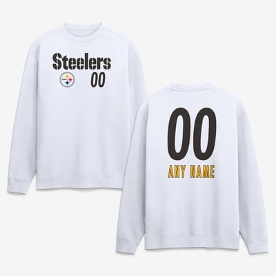 Pittsburgh Steelers  Touchdown Wordmark Personalized Name & Number Sweatshirt - White