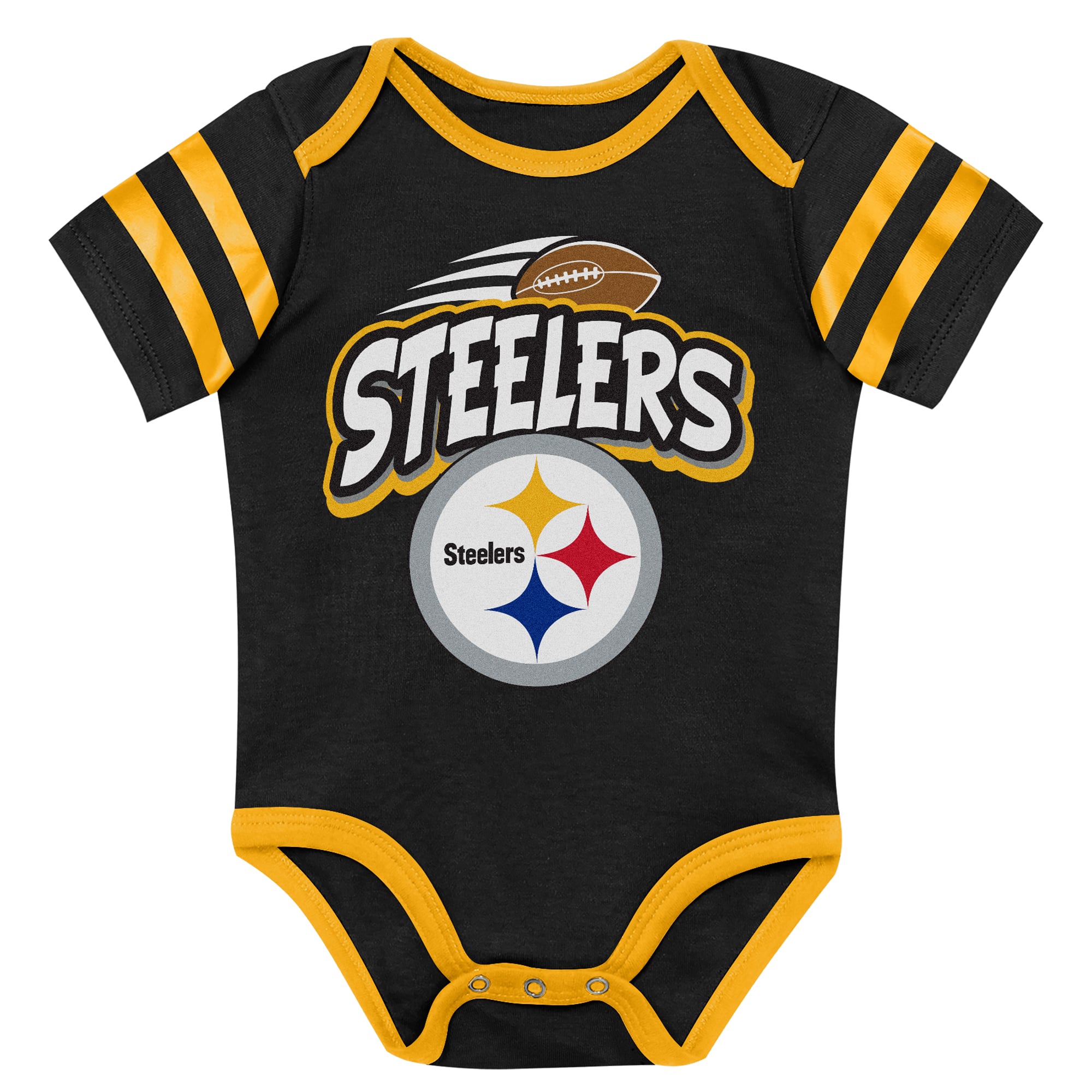 Ensemble body, bavoir et bonnet à revers Pittsburgh Steelers Pint Prodigy noir pour nouveau-né Outerstuff