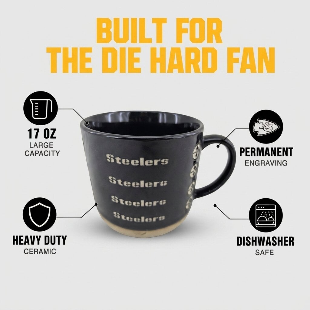 Mug Pegasus Pittsburgh Steelers 17 oz, logo ton sur ton, finition sablée
