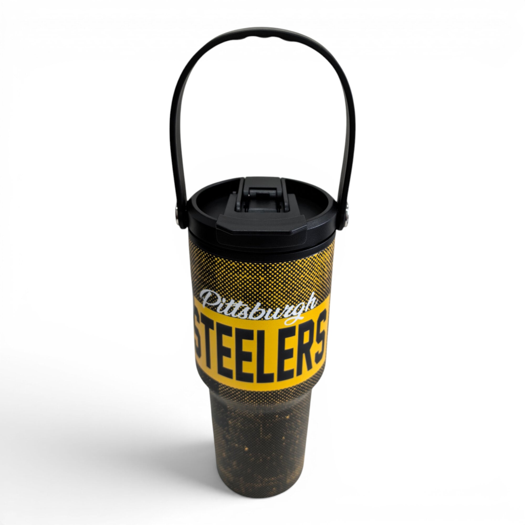 Gourde Pegasus Pittsburgh Steelers 710 ml (24 oz) en acier inoxydable à double bouchon et motif moucheté dégradé
