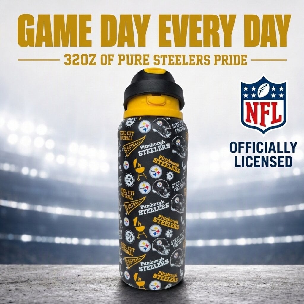 Gourde Pegasus Pittsburgh Steelers 32 oz, fanion de match, en acier inoxydable ProPress