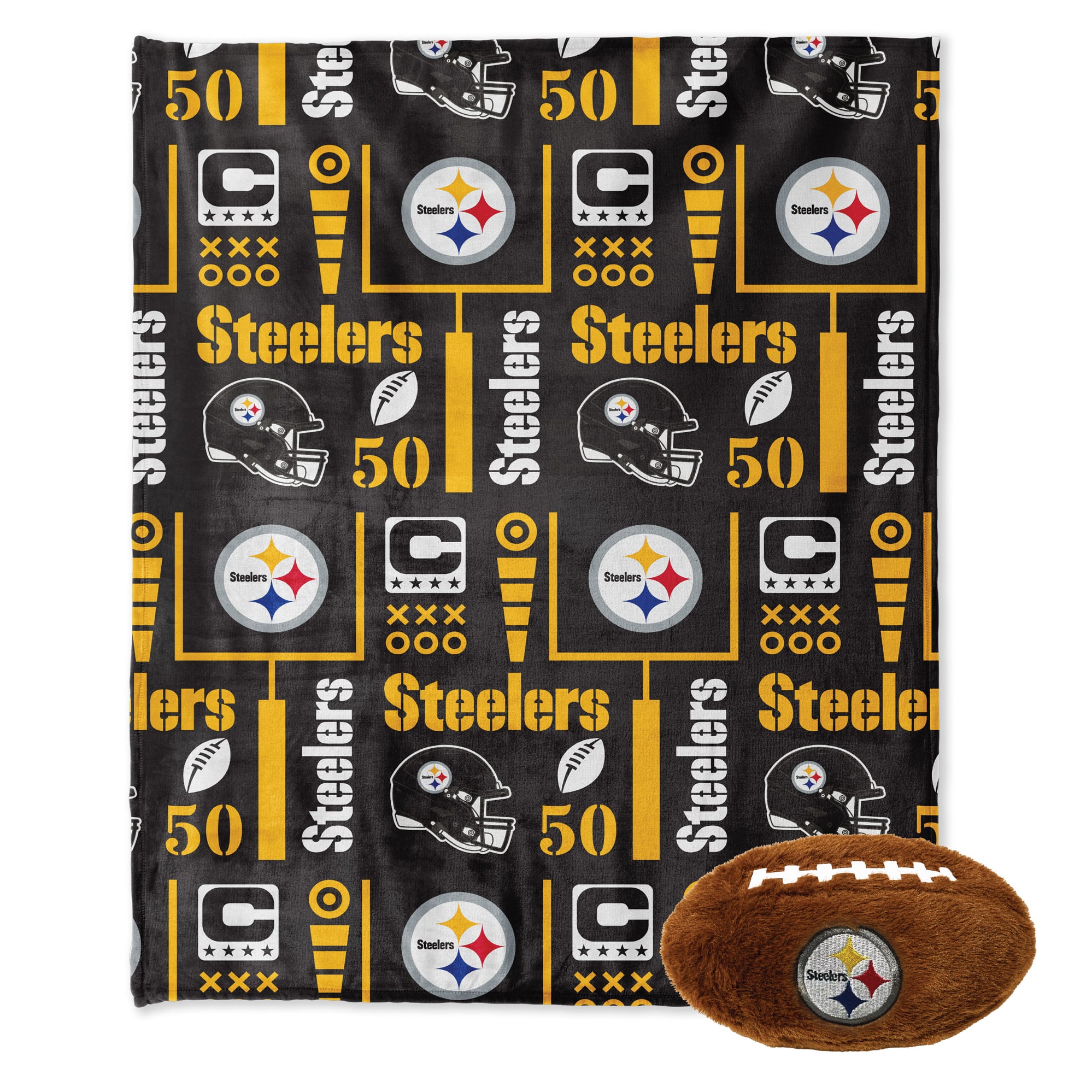 Pegasus Pittsburgh Steelers 50" x 60" Blackout Team Spirit Ultra Soft Throw & Plush Football Combo Pack