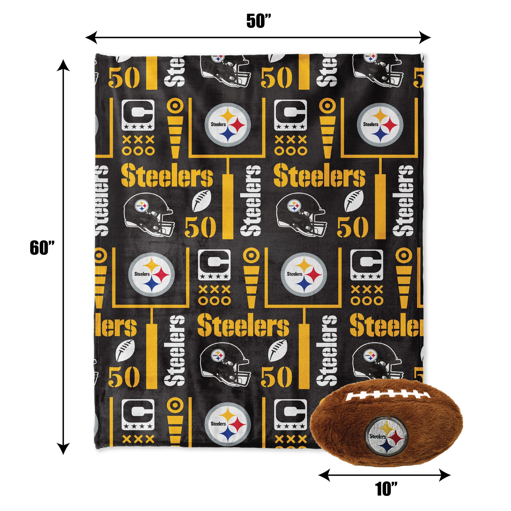 Pegasus Pittsburgh Steelers 50" x 60" Blackout Team Spirit Ultra Soft Throw & Plush Football Combo Pack