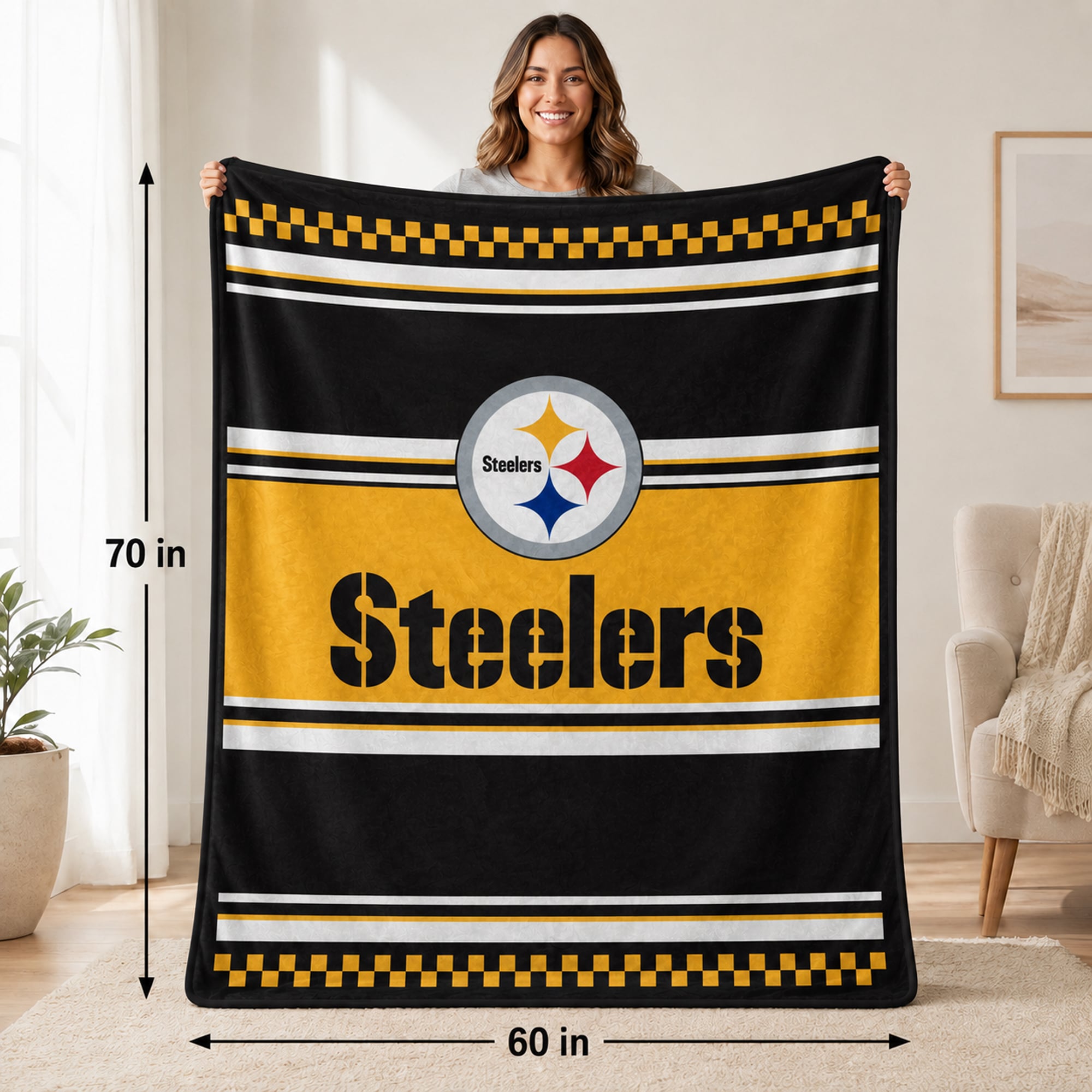 Couverture en fausse fourrure à carreaux Pegasus Pittsburgh Steelers 60" x 70"